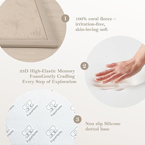 Miniatura 3 de Alfombra de juego para bebé para suelo, cojín de espuma viscoelástica de 1.3 pulgadas de grosor, tapete para el tiempo boca abajo de terciopelo