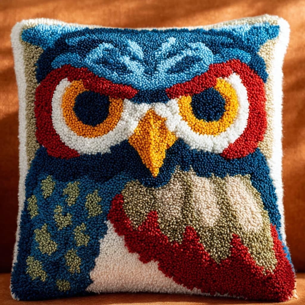 WallustrioaW DIY Latch Hook Pillow Kit,Falcon Pillowcase Kits Embroidery Kits 17X17 Inch DIY Needlework Pillow Cover Sofa Cushion Rug Making