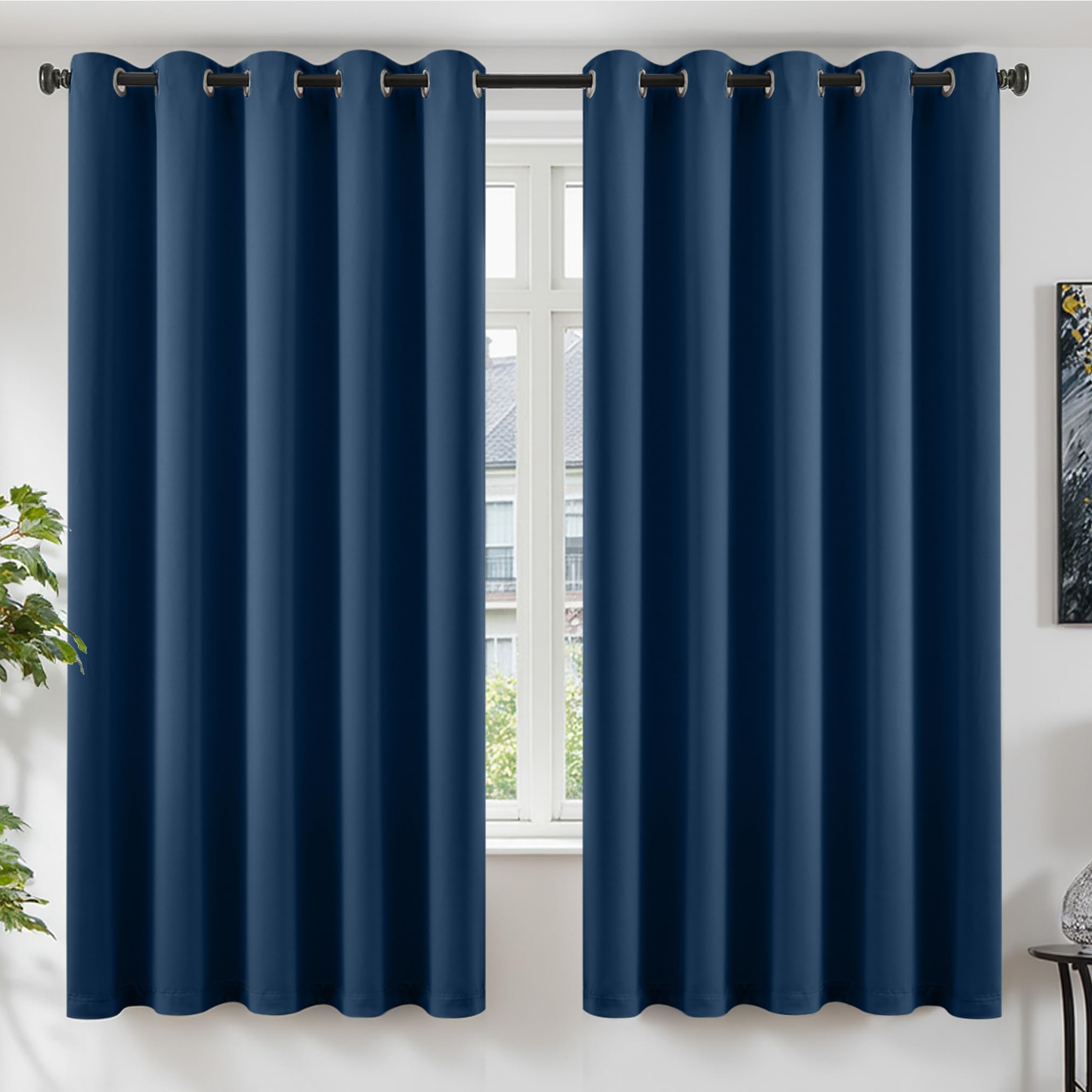 TOPICK Navy Blue Bedroom Blackout Curtains & Drapes, Soft Thermal Curtains 66 x 72 Inch Drop for Living Room, Eyelet Light Blocking Shade Curtain 2 Panels for Nursery