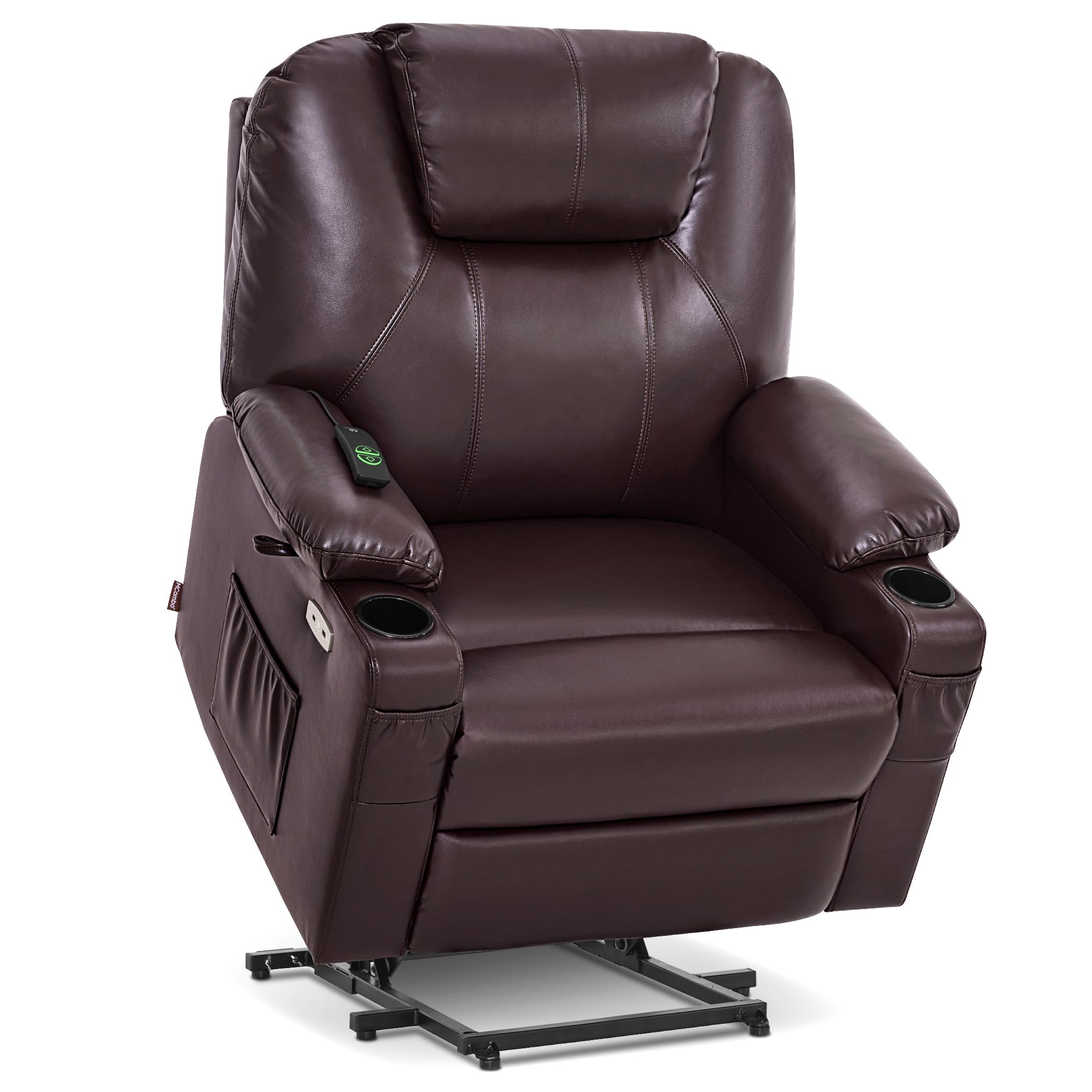 MCombo Extra Wide Power Lift Recliner Chair for Elderly, Lift Chair with Heat and Massage for Big People, USB&Type C Ports, Cup Holders, Faux Leather