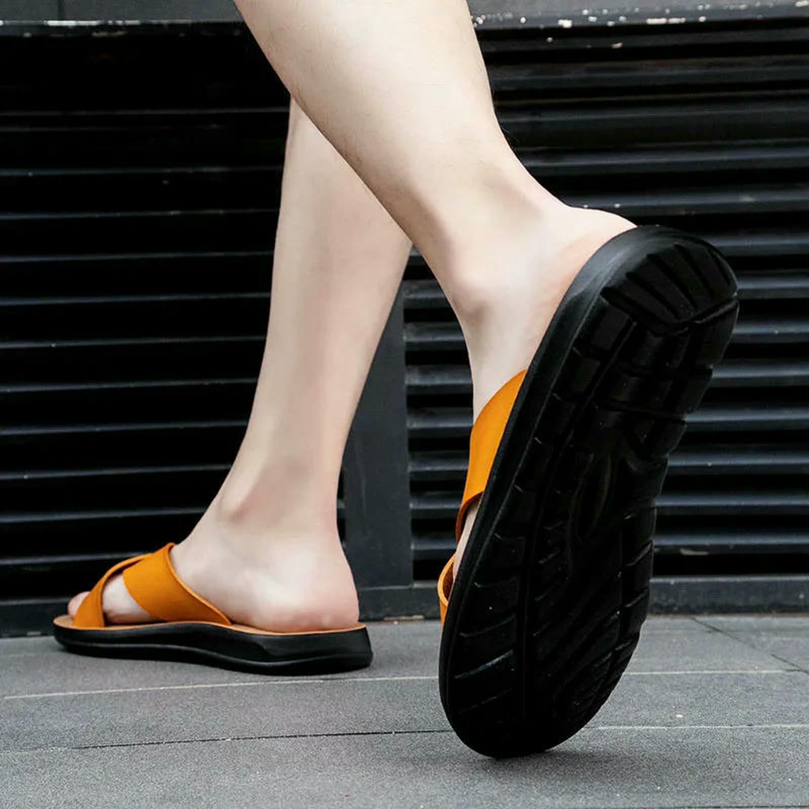 Ciabatte Uomo Infradito Slip-on da in Vera Pelle Italiana, Sandali Spiaggia Estivi Leggeri, Taglie Disponibili, Taglia più Grande -Rosso Marrone-39