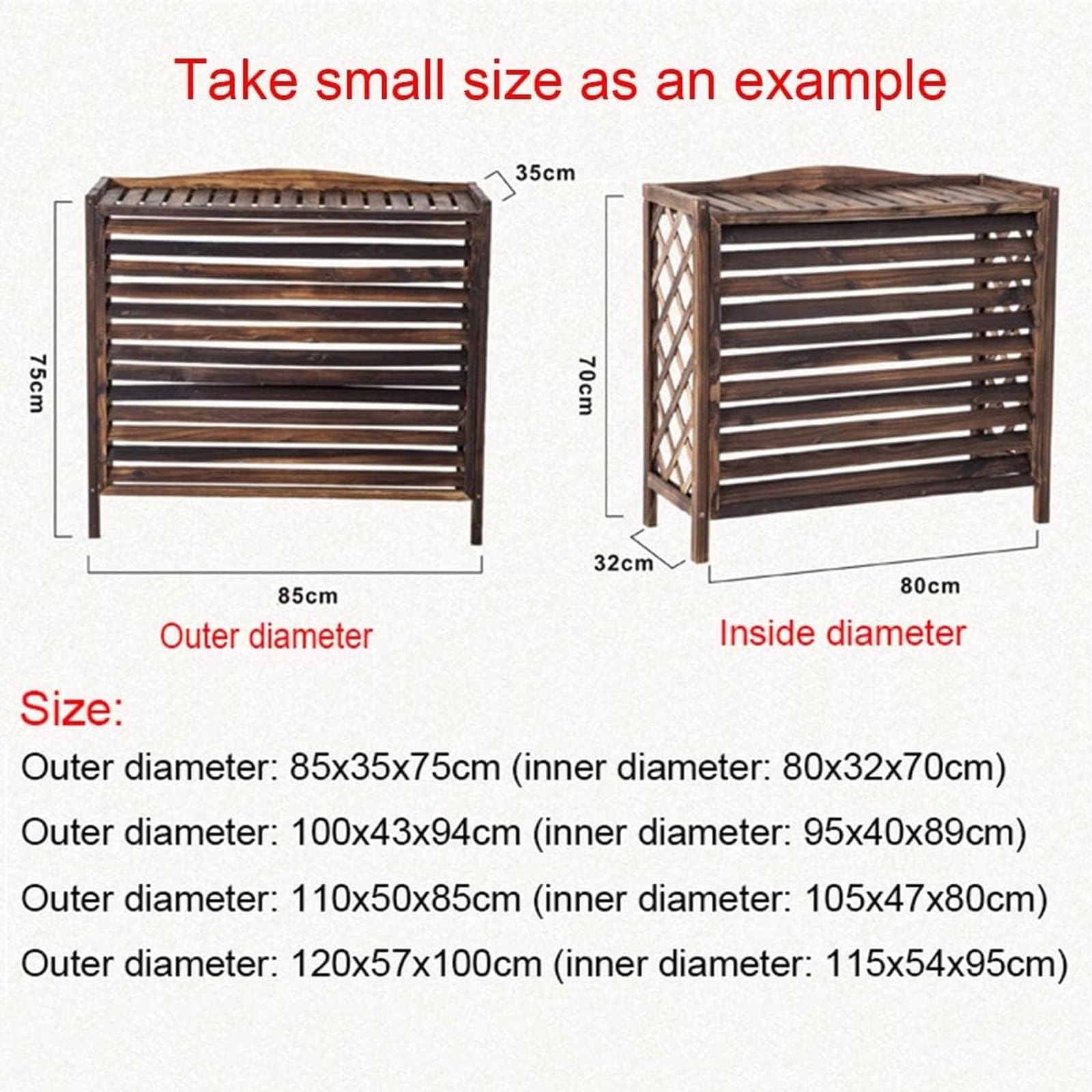 Klimaanlagen Zaun Bildschirm Massive Holzblumenregalläden Conditionierende Abdeckung Außeneinheit Massivholz Gitter dekorativ,L110 X W50 X H85cm