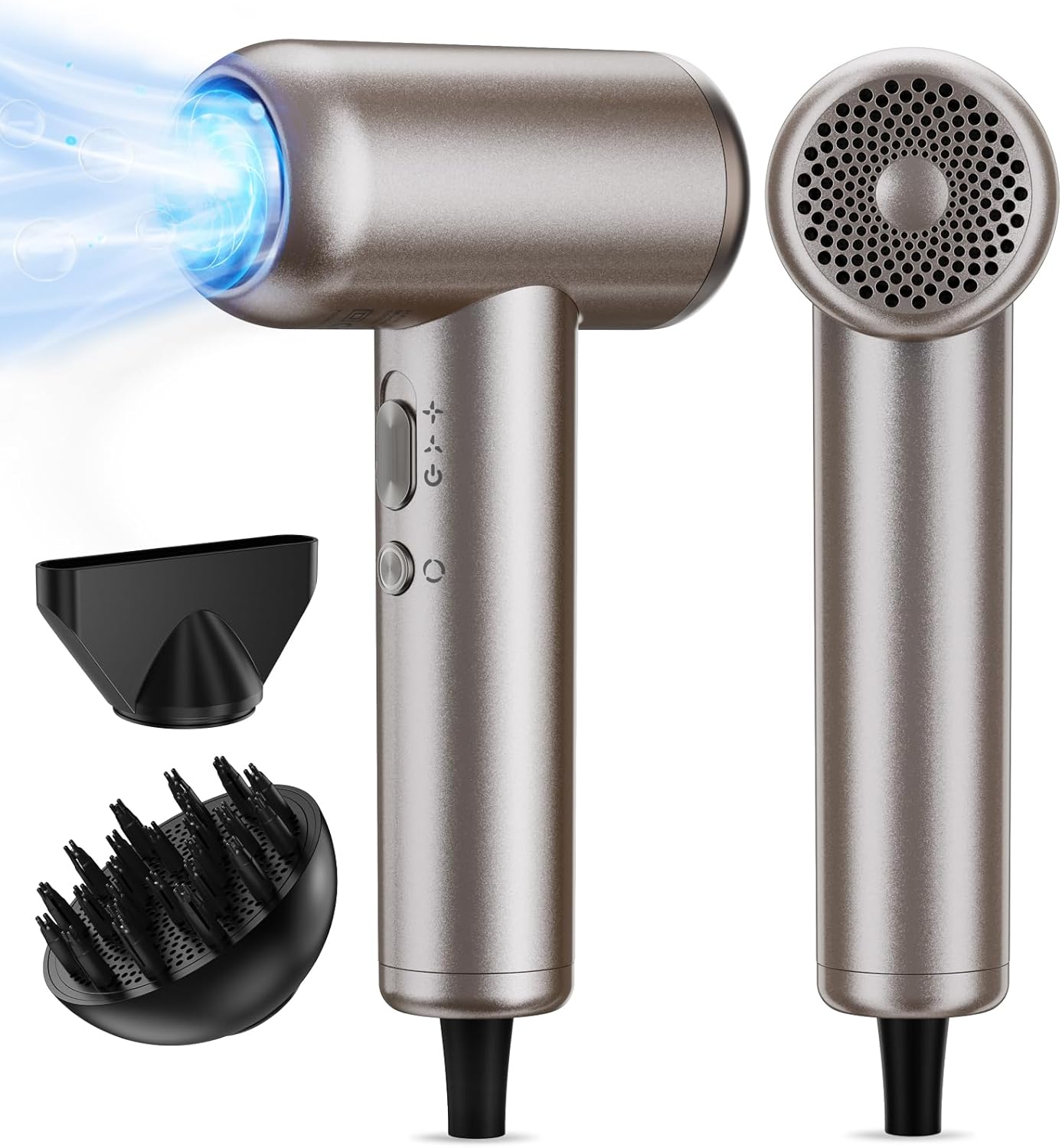 Hair Dryer,160000 RPM Professional HighSpeed lonic Blow Dryer for Fast Drying 500 Million Negative lons Blow Dryer with Diffuser for All Hair Types Lightweight for Home and Travel (Silver Brown)