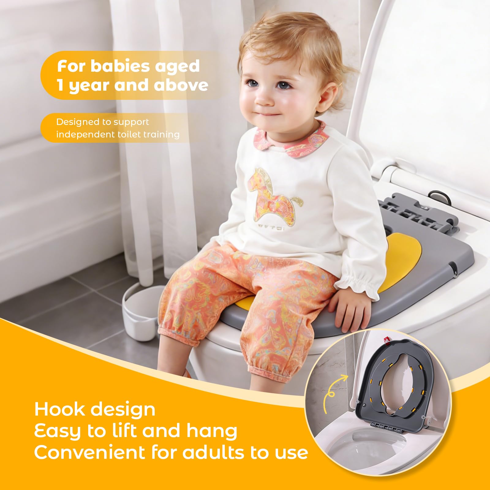auvstar Toilettensitz für Babys,Lernkissen mit Saugnäpfen für Toilettensitz,WC Sitz für Kinder,Reisetöpfchensitz für Kinder,Mit Rutschfesten Polstern,Für Jungen und Mädchen Geeignet (Grau)