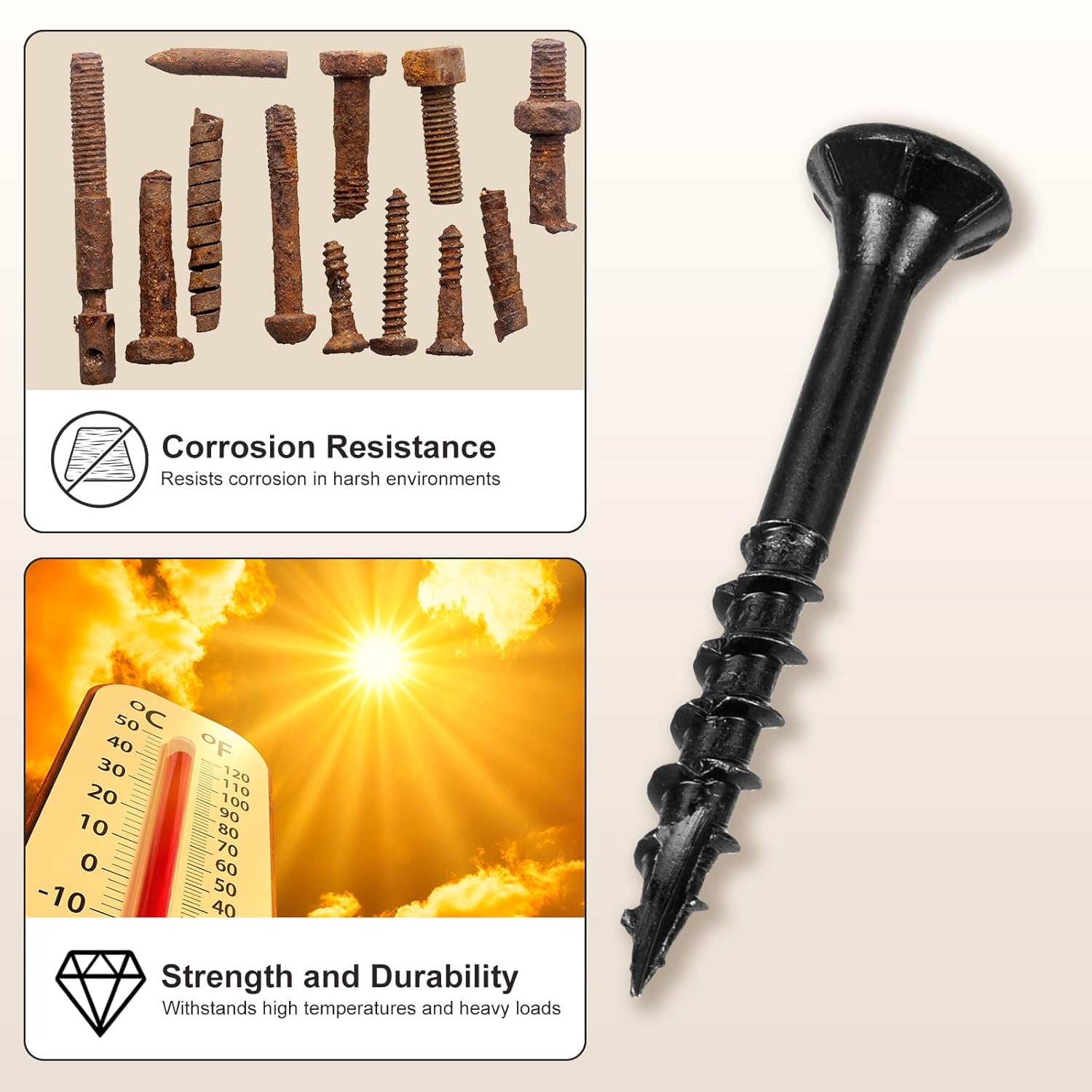 METALLIXITY Deck Screws (#8x1-1/2) 500Pcs, Carbon Steel Wood Screw Decking Screws Epoxy Coated with T25 Torx Drive Head - for Wood Fence, Table, Chairs, Black