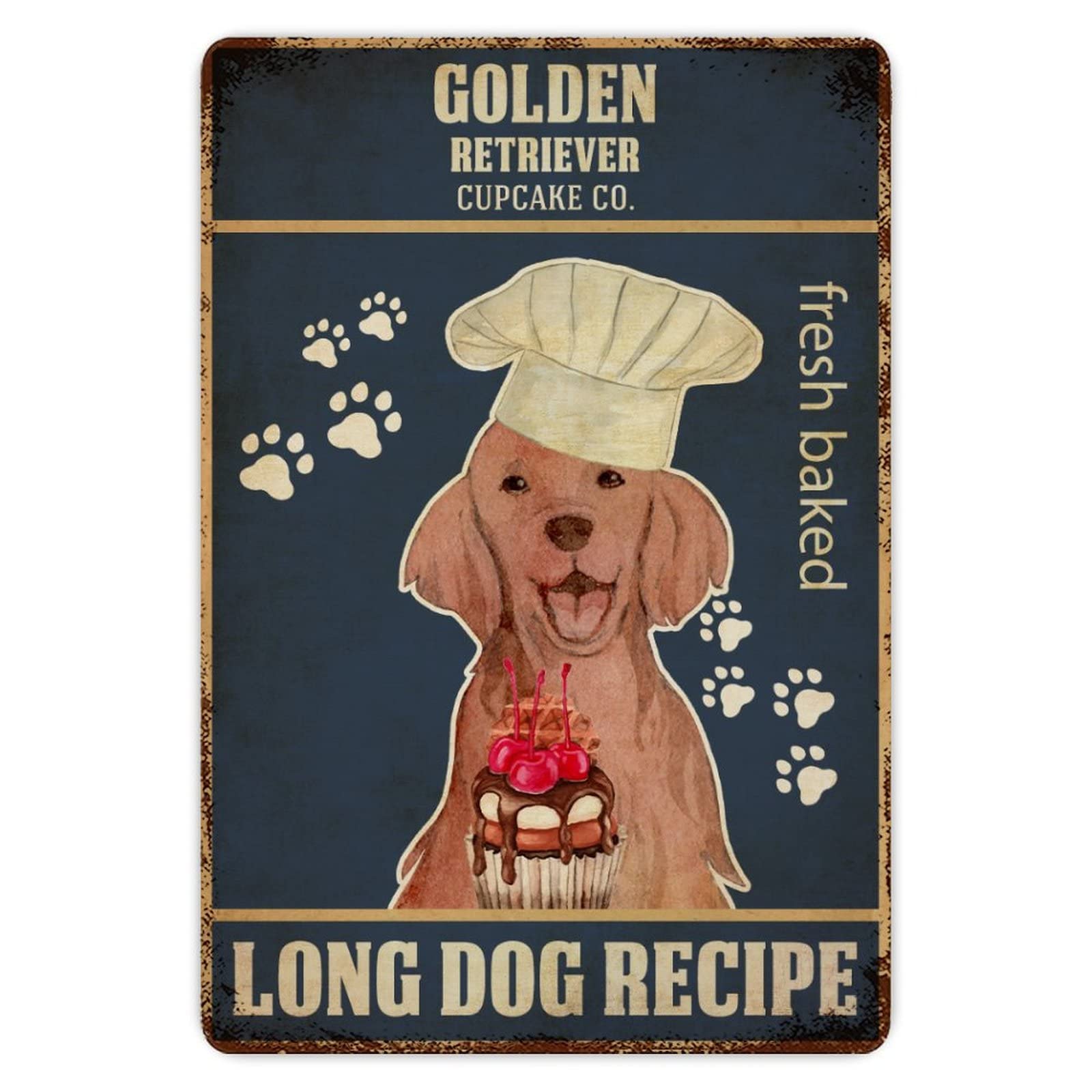 Rustic Aluminum Sign GOLDEN RETRIEVER Baker Cupcake Co Long Dog Recipe Tin Metal Sign Retro Home Kitchen Room Wall Door Hanger Decor Sign 8x12 inch