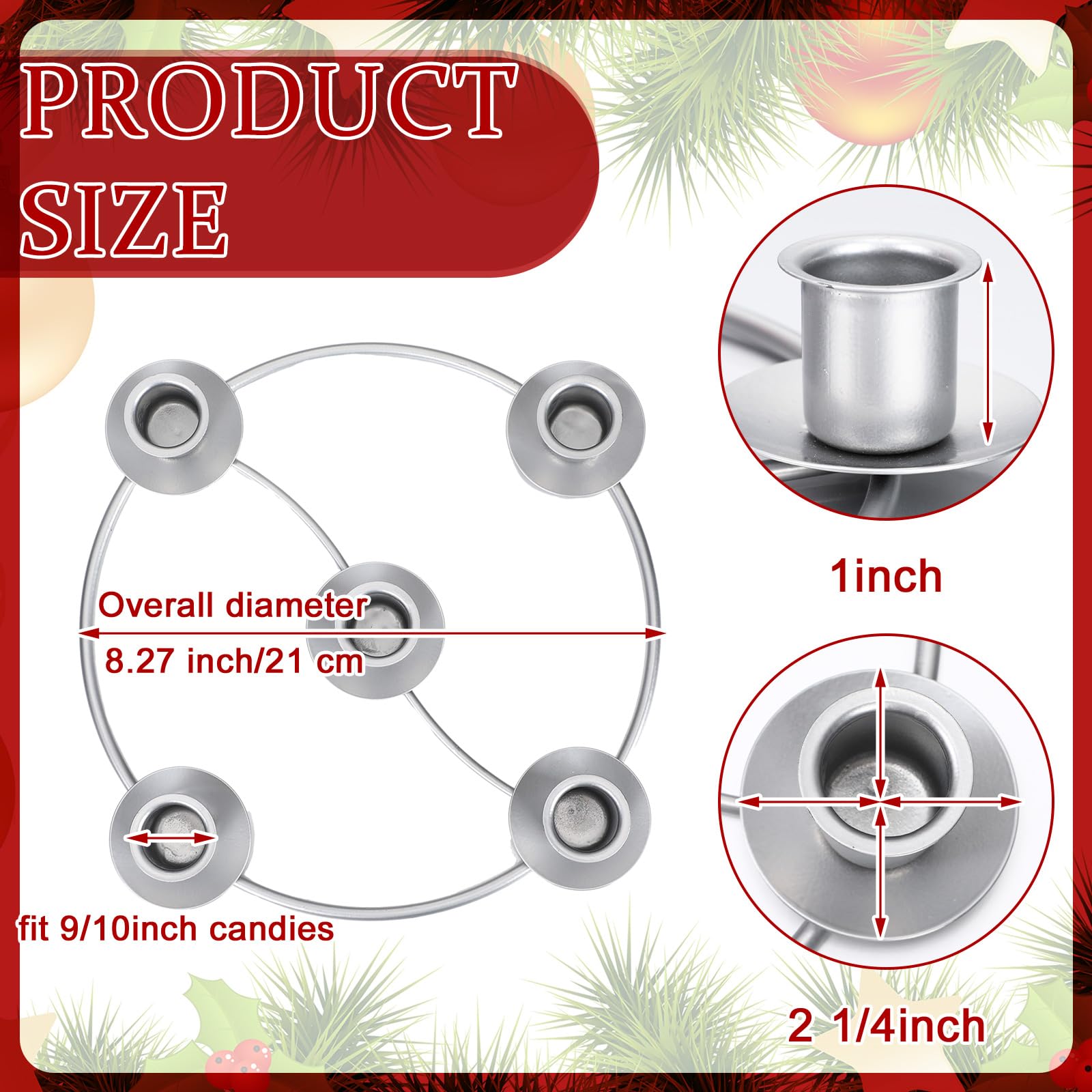 Condition photo showing New/Like New for LemonRoad 8 Pcs Christmas Advent Wreath Ring 5 Candle Holder Sliver Round Shape Advent Ring Candle Holder Metal Table Decoration for Taper Xmas Festival Home Centerpiece Decor