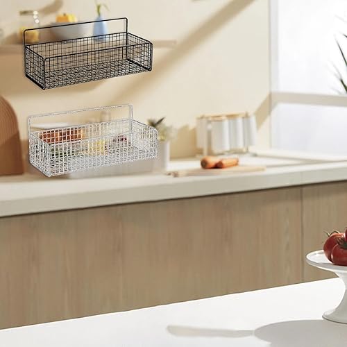 Miniatura 7 de Hanging Kitchen Wire Baskets, Black Wall Mount Fruit Basket Organizer No Drilling Small Metal Holder for Bathroom Cabinet Pantry Organization