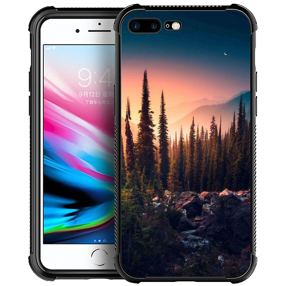 Compatible with iPhone 8 Plus Case,Mountain Dreams Tree Pattern iPhone 7 Plus Cases,Ultra Protection Shockproof Soft Silicone TPU Non-Slip Back for iPhone 8 Plus/7 Plus