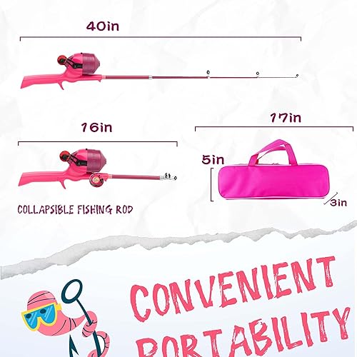 Miniatura 2 de Caña de pescar para niños, caña de pescar telescópica, caña de pescar plegable para niños y carrete con caja de aparejos, línea de pesca, flotador y
