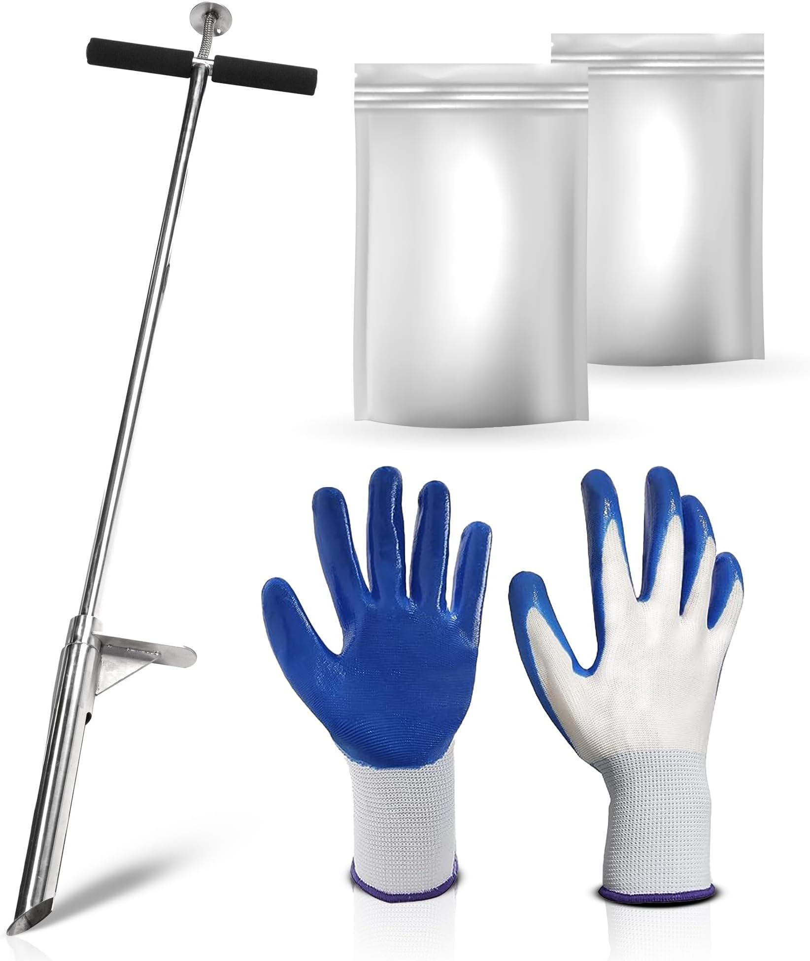 40 inch Soil Sampler Probe Strengthened Foot Pedal with 2 Reusable Soil Sample Bags and Gloves Stainless Steel Long Handle Soil Test Rod Tool with T Style Handle Probes for Farm Home Plant Care