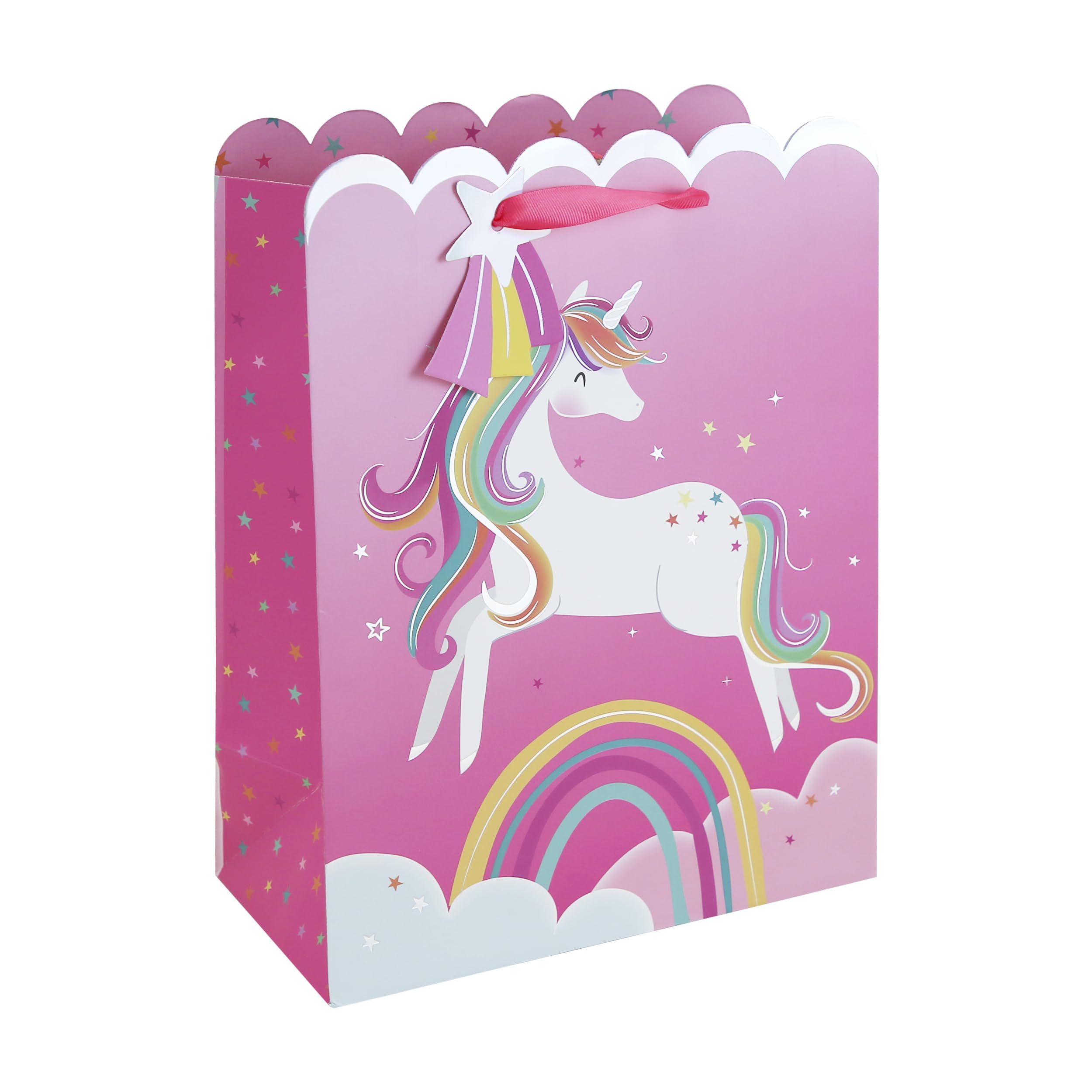Eurowrap Unicorn Large Gift Bags Pack of 6 – Pink Present Bags with Rainbow Unicorn, Cloud & Star Design, Holographic Foil Finish & Ribbon Handles – Birthday & Celebration Gift Packaging for Girls