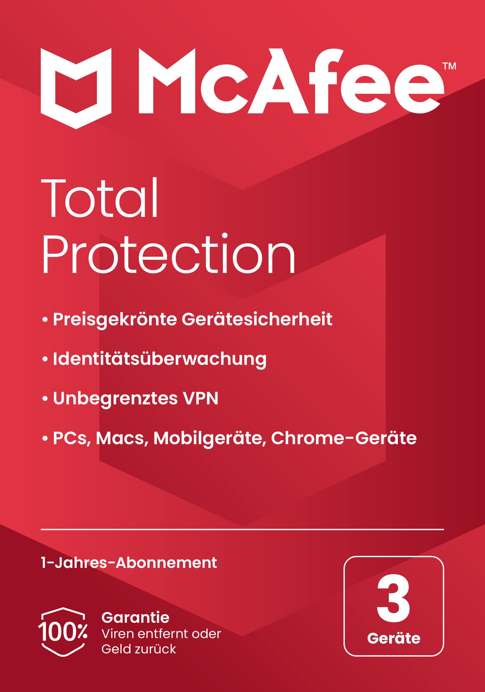 McAfee Total Protection (3 Gerät) 2025 | 12 Monate| Secure VPN, Sicherheitssoftware mit Virenschutz, Kennwort-Manager, Identitätsüberwachung | Postzustellung