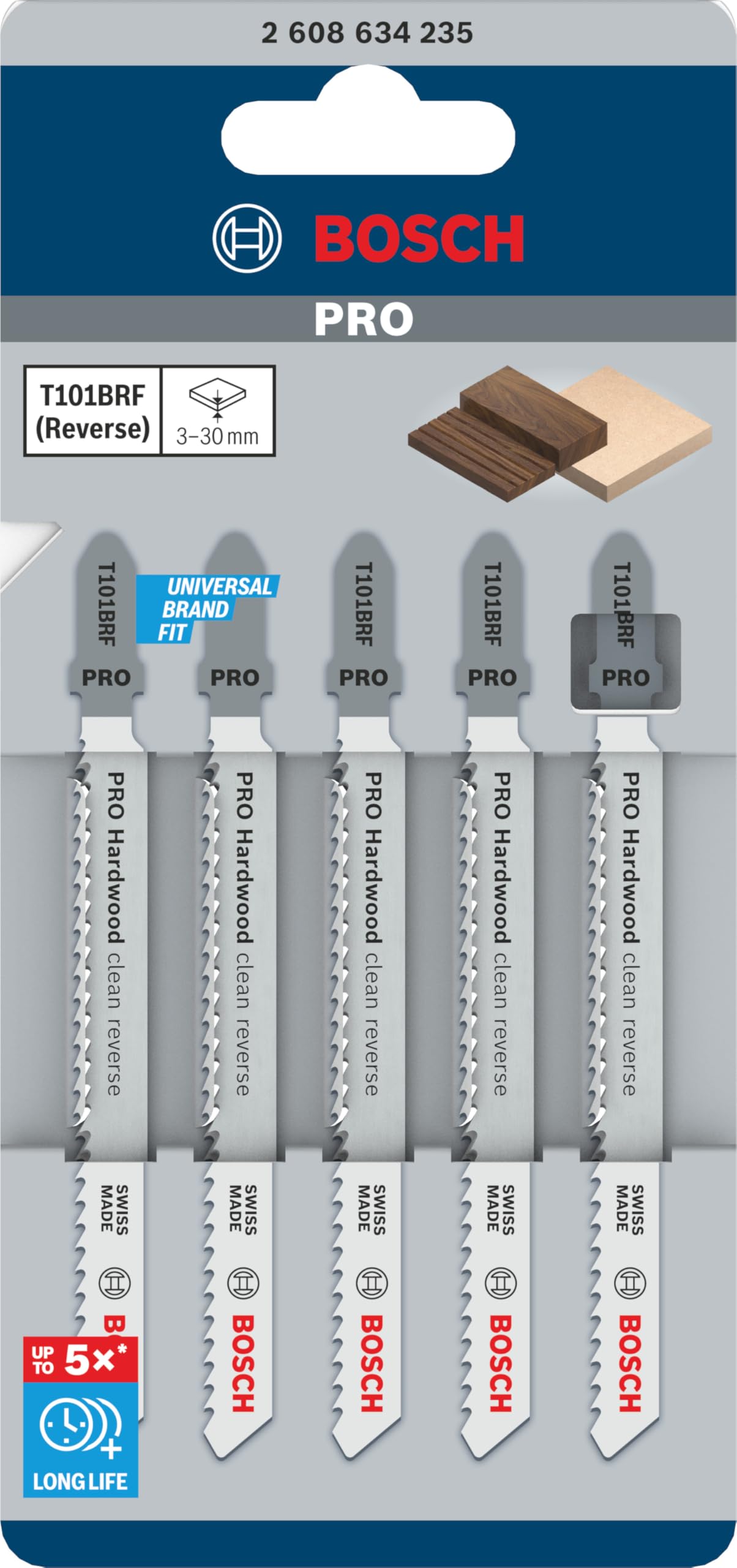 Bosch Professional 25 x Stichsägeblatt T 101 BRF Clean for Hard Wood (für hartes Holz, gerader Schnitt, Zubehör Stichsäge)