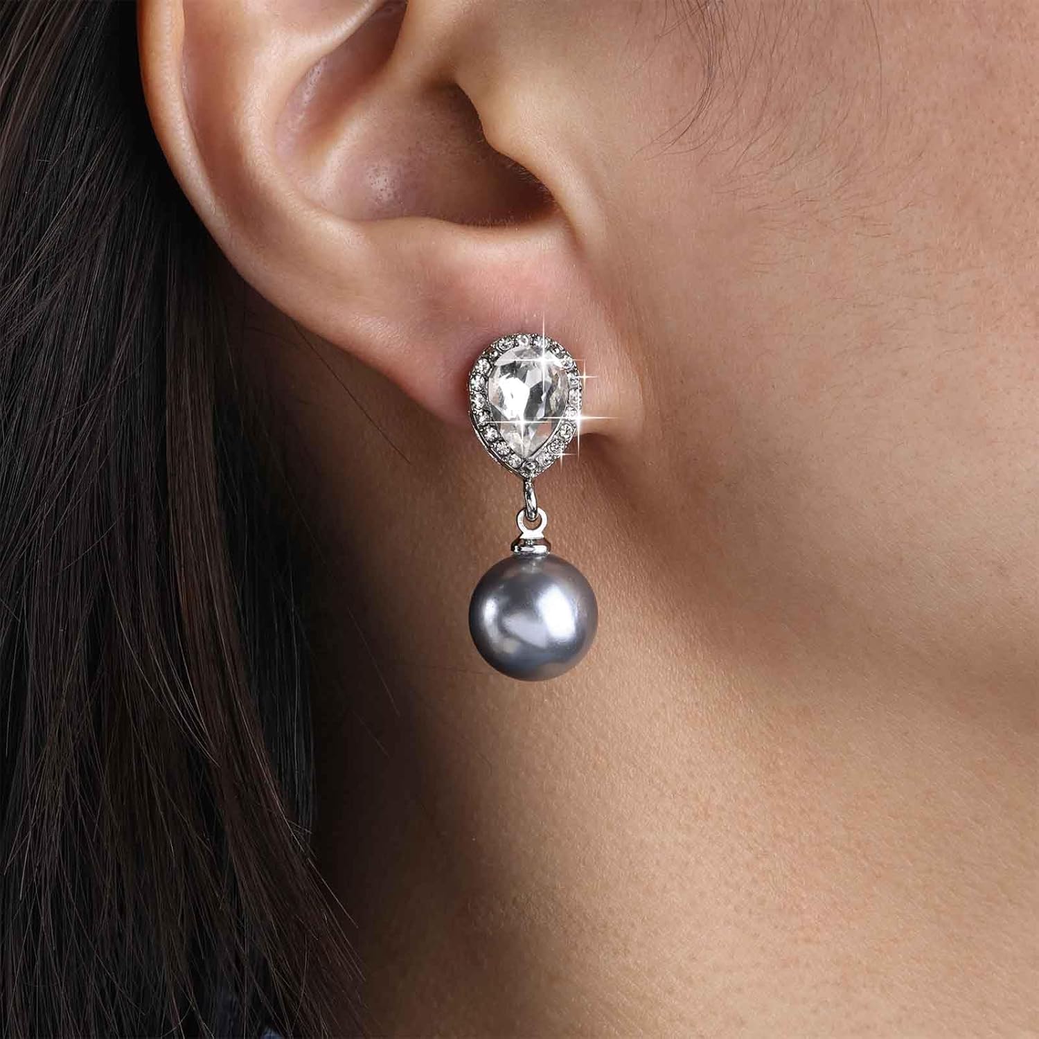 Boho Crystal Pearl Dangle Earring White Pearls Earring Silver Cz Teardrop Earrings Gemstone Waterdrop Earring Wedding Prom Jewelry for Women - Image 5
