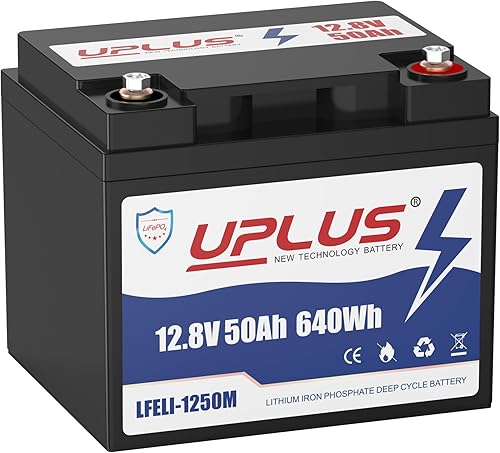 Uplus - Batería LiFePO4 de 12 V 50 AH, batería de hierro de litio más de 5000 ciclos profundos, recargable de baja temperatura, 640 Wh de grado A