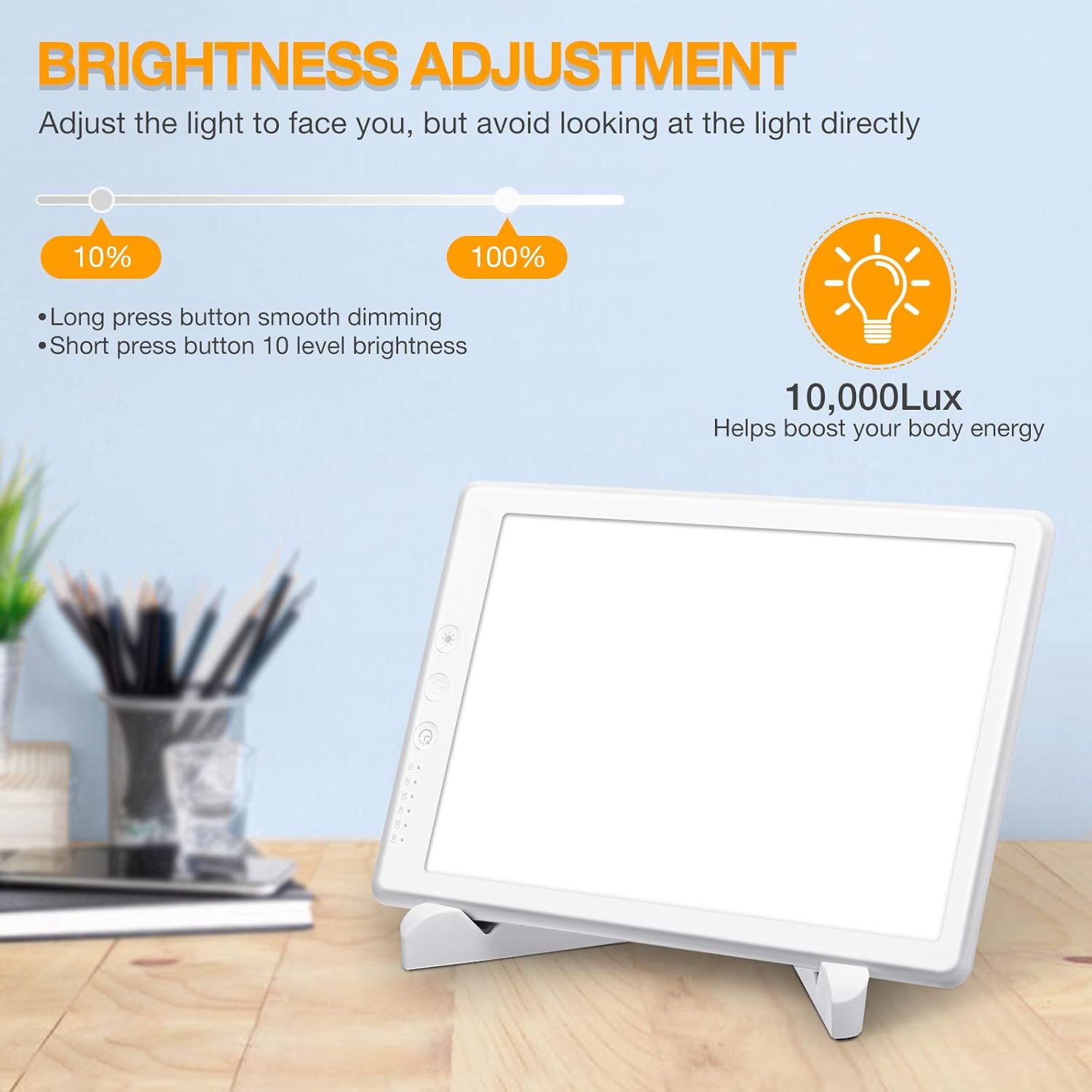 AMBOTHER Light Therapy Lamp UV-Free 10000 Lux LED Light Therapy Timer Function Brightness Adjustment Memory Function 90º Rotatable Standing Bracket Sun Light for Depression Home Office: Health & Personal Care