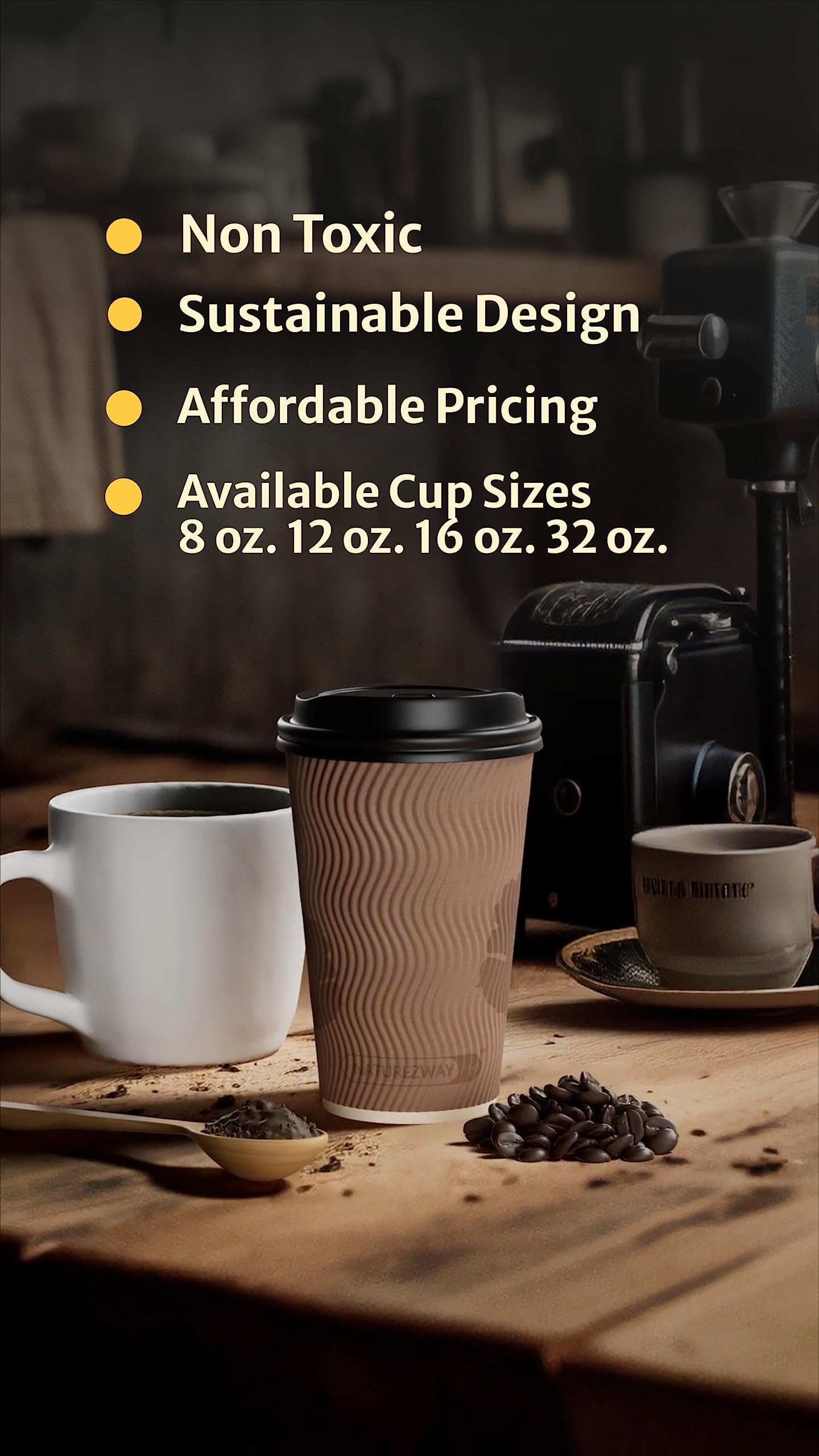 Amazon.com: NATUREZWAY PRO (500 PACK 12oz Bamboo Ripple Hot Cups -  Leak-Proof, Heavy-Duty Plant-Based Cups - Eco-Friendly Solution for Hot  Beverages - Sustainable Choice for Home and Office : Health & Household
