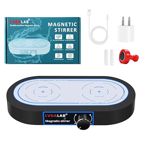 Miniatura 9 de Agitador magnético doble, placa de agitación magnética de 2 posiciones de 3000 rpm, 2 agitadores magnéticos multiposición de 16.9 fl oz con 2 barras