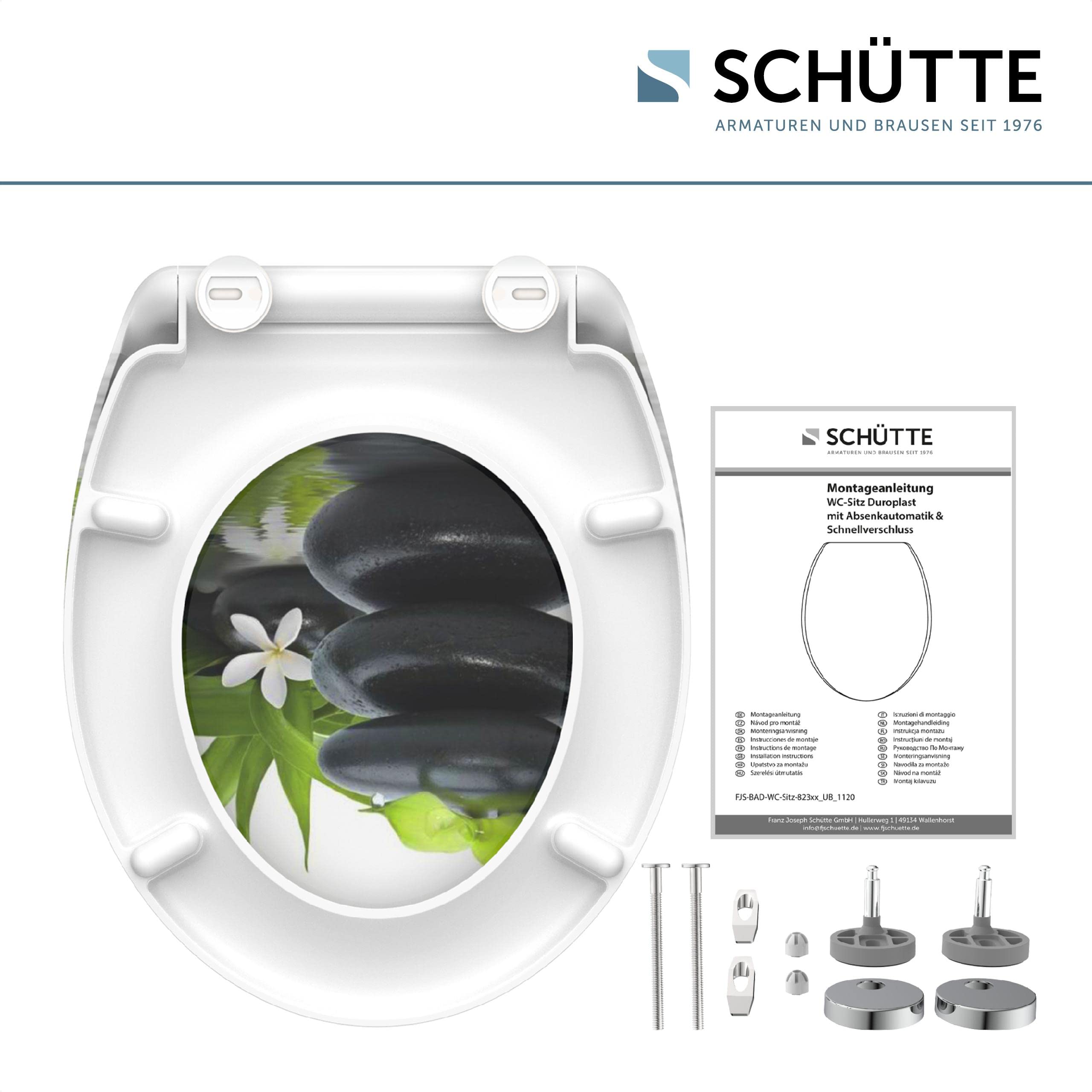 SCHÜTTE Sedile WC Duroplast JASMIN, sedile WC con abbassamento automatico e chiusura rapida per una facile pulizia, carico massimo sugli occhialini 150 kg, motivo pietre 82367