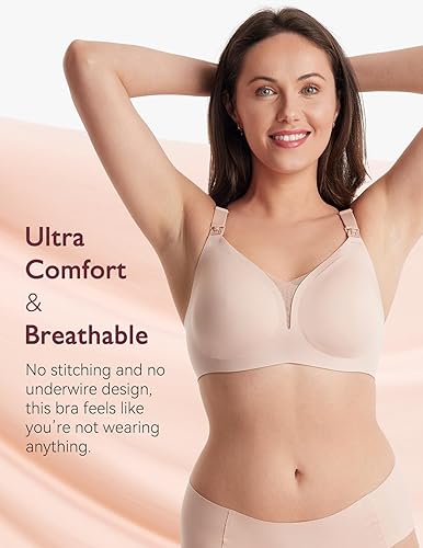 Miniatura 2 de Momcozy Sujetadores de lactancia para lactancia, FB051 Soporte de malla Sujetador de maternidad Embarazo acolchado inalámbrico transpirable Bralette