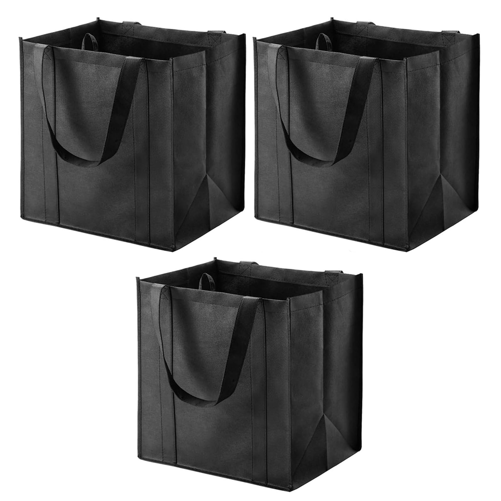 DXBNEZBC 3 Pcs Black Reusable Grocery Bags, 8 * 33 * 25cm Shopping Tote Bag with Handles, Non-Woven Foldable Stands Shopping Bag for for Daily Life, Picnic, Camping