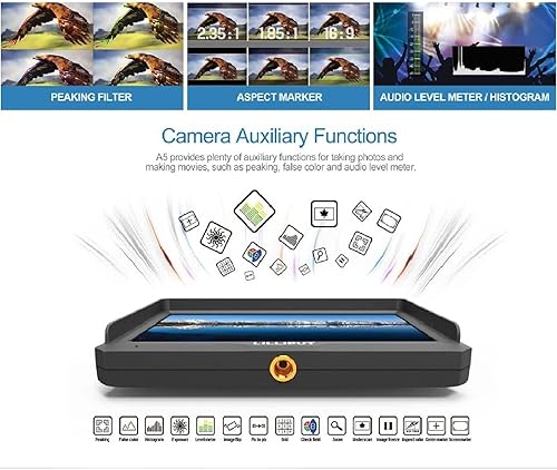 Miniatura 4 de LILLIPUT - Monitor de campo de 5 pulgadas, A5, 1920 x 1080 píxeles, 4 K, entrada HDMI, salida de vídeo para cámara réflex digital sin espejo DJI