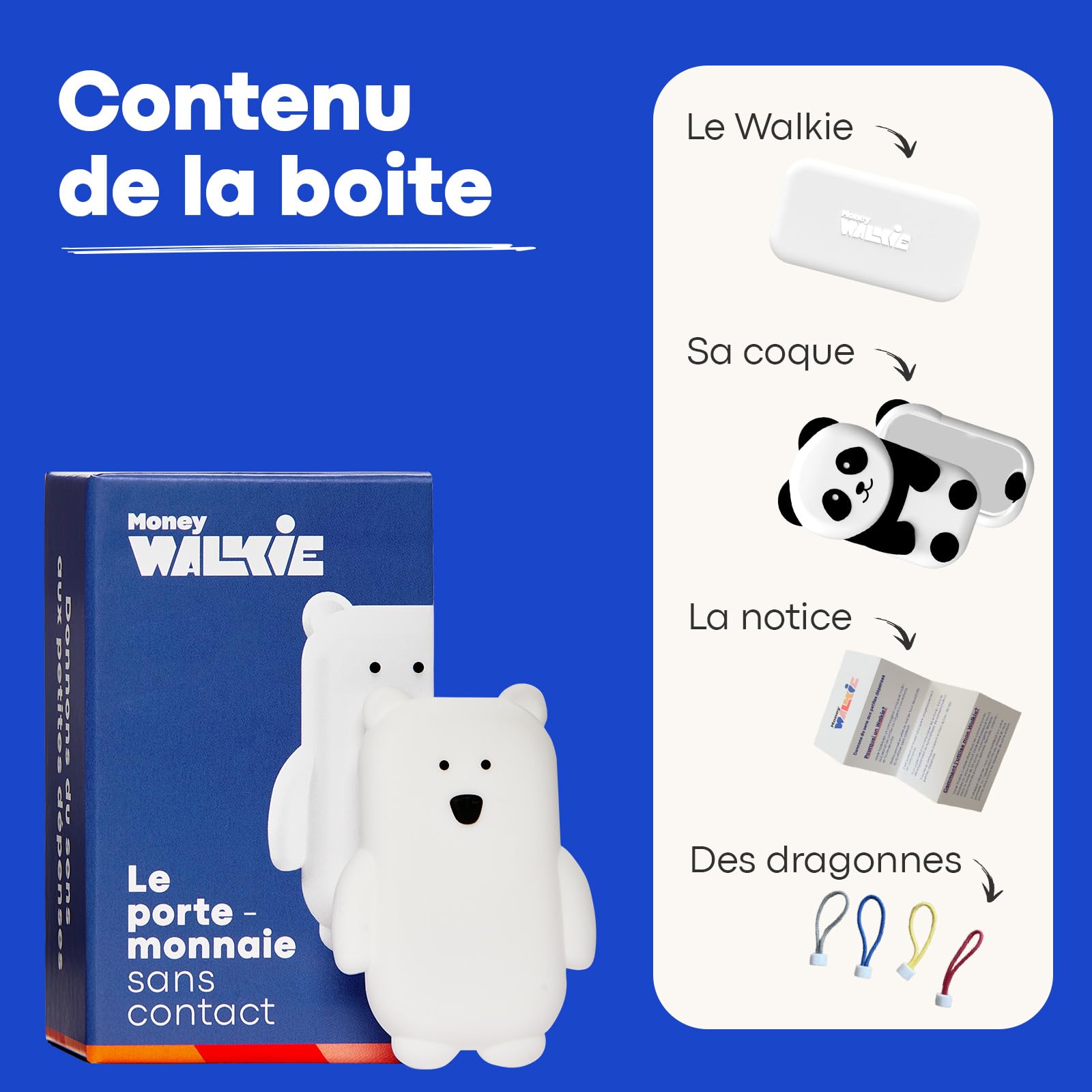 Money Walkie - Porte Monnaie sans Contact pour Enfants et Ados - Solution pour Apprendre à Gérer Son Argent - Pratique, Ludique et Pédagogique - Ours Blanc