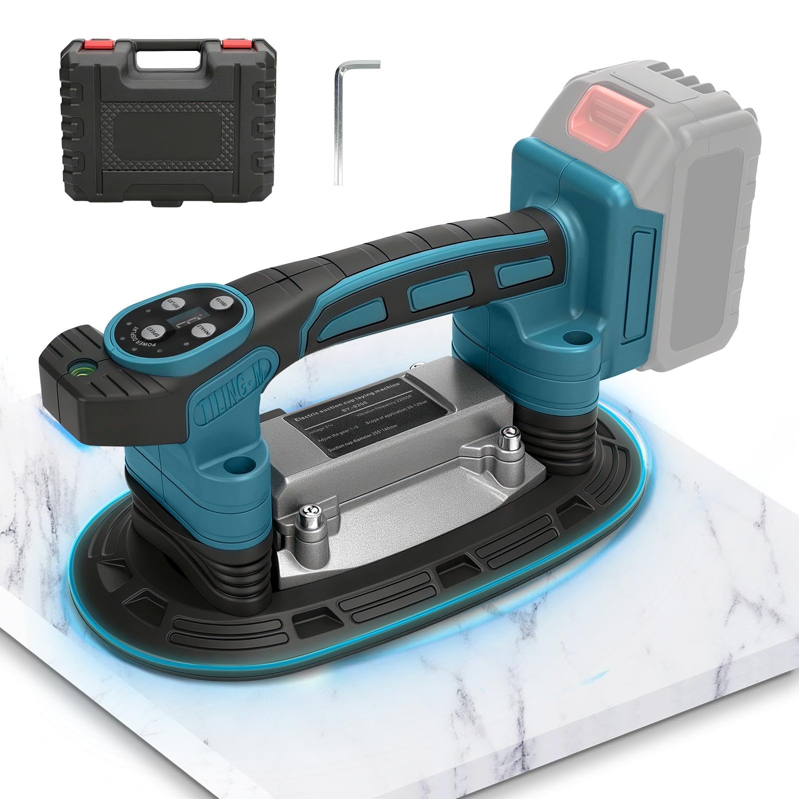 Roadtime Máquina Vibradora de Azulejos Compatible con Batería Makita de 18 V, 9 Velocidades Ajustables, Ventosa Ampliada y Absorción de 100 Kg para Colocar Azulejos de 0.3