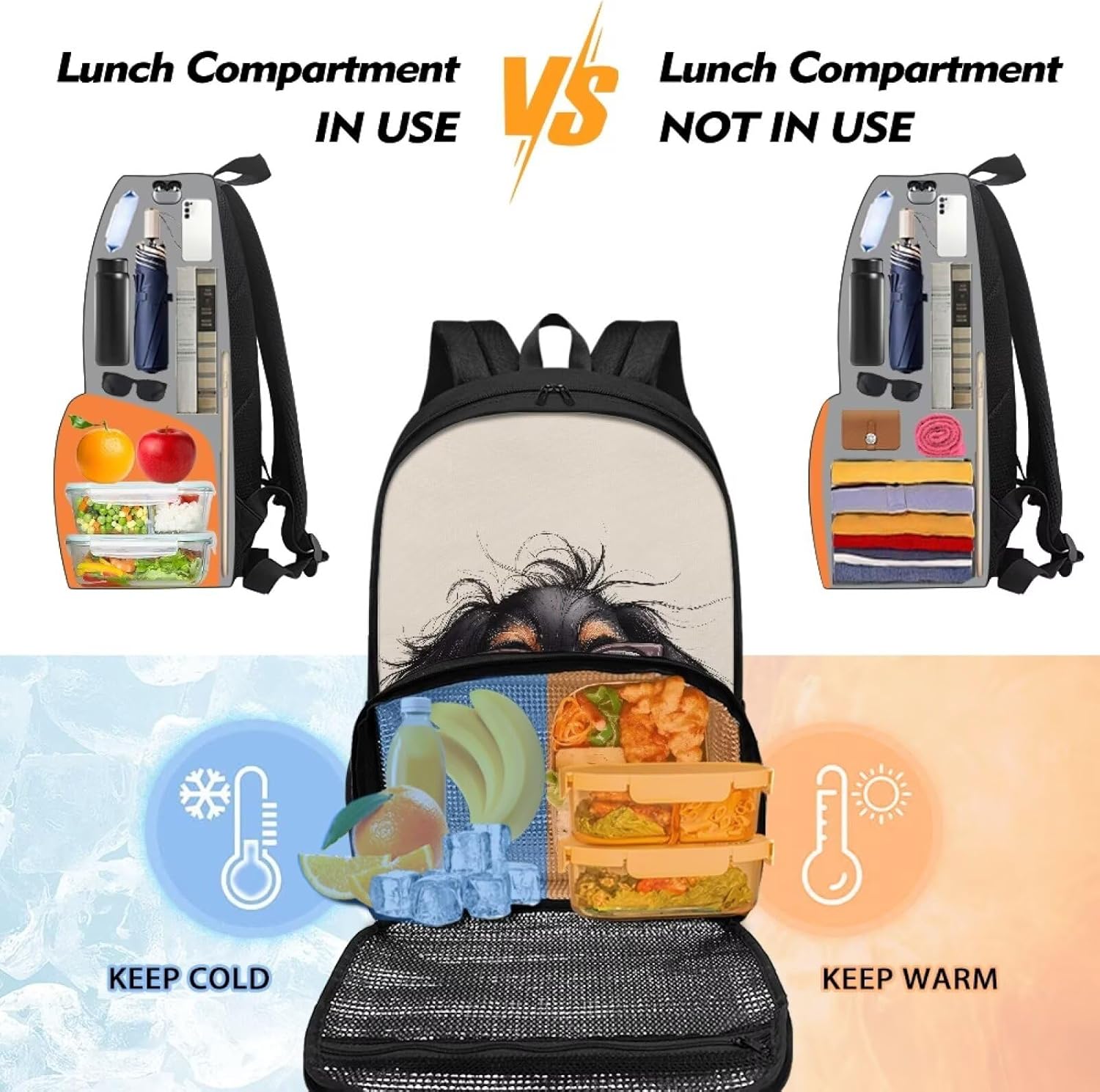 Dog Lunch Backpack for School, 17 Inch All -in-One Lunch Bag Food Compartment Backpacks for Girls 10-12 Insulated Cooler Boys Bookbag Multifunctional Daypack for Students