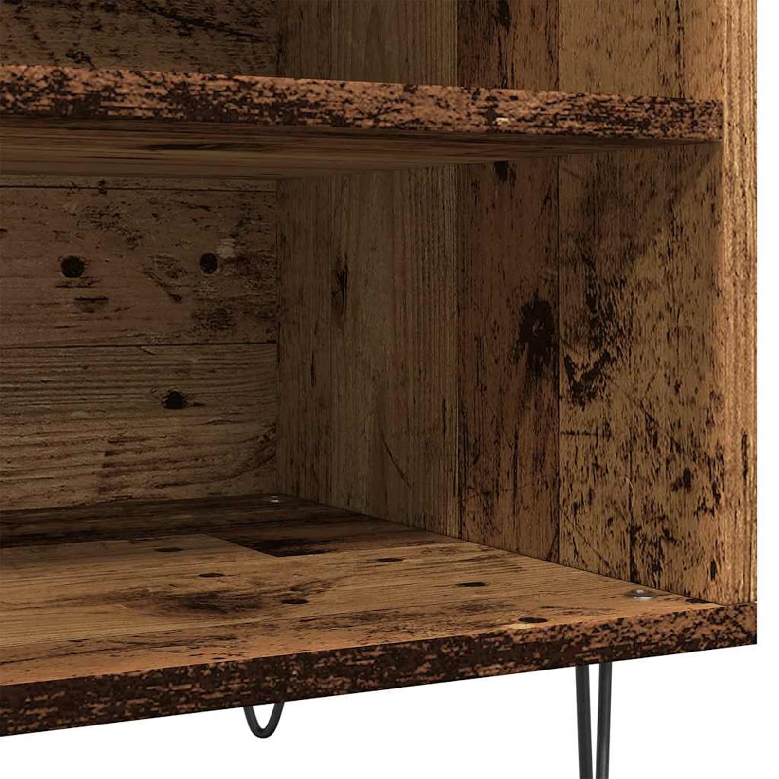 Armadio per dischi in vinile, altezza 84,5 cm, in legno con gambe in ferro effetto legno anticato, per collezioni in vinile