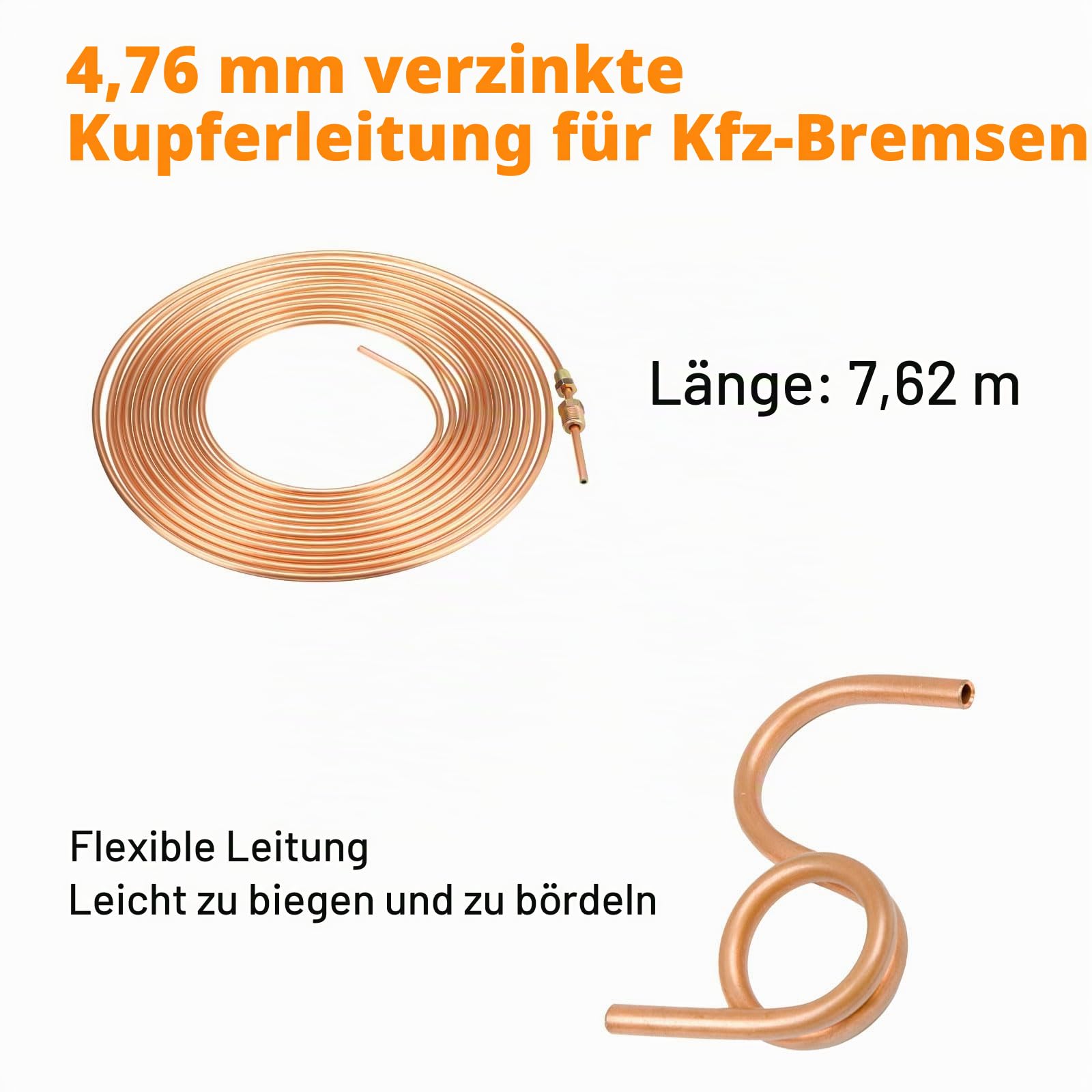 RUIZHI Bremsleitung Bördelgerät für SAE Bördelungen, Doppelkopf-Bördelgerät Bremsleitung Kfz Set für 4,75 und 6,35 mm Kfz-Bremsleitungen, mit 7,62m Ø 4,75mm Bremsleitung und 16 Anschlüssen+5 Verbinder