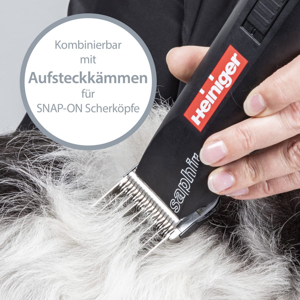 EHASO HEINIGER Profi Hundeschermaschine Set Saphir Akku-Schermaschine mit Scherkopf Size 10+ neunteiligem Aufsteckkammset + Hundenapf (Schwarz)