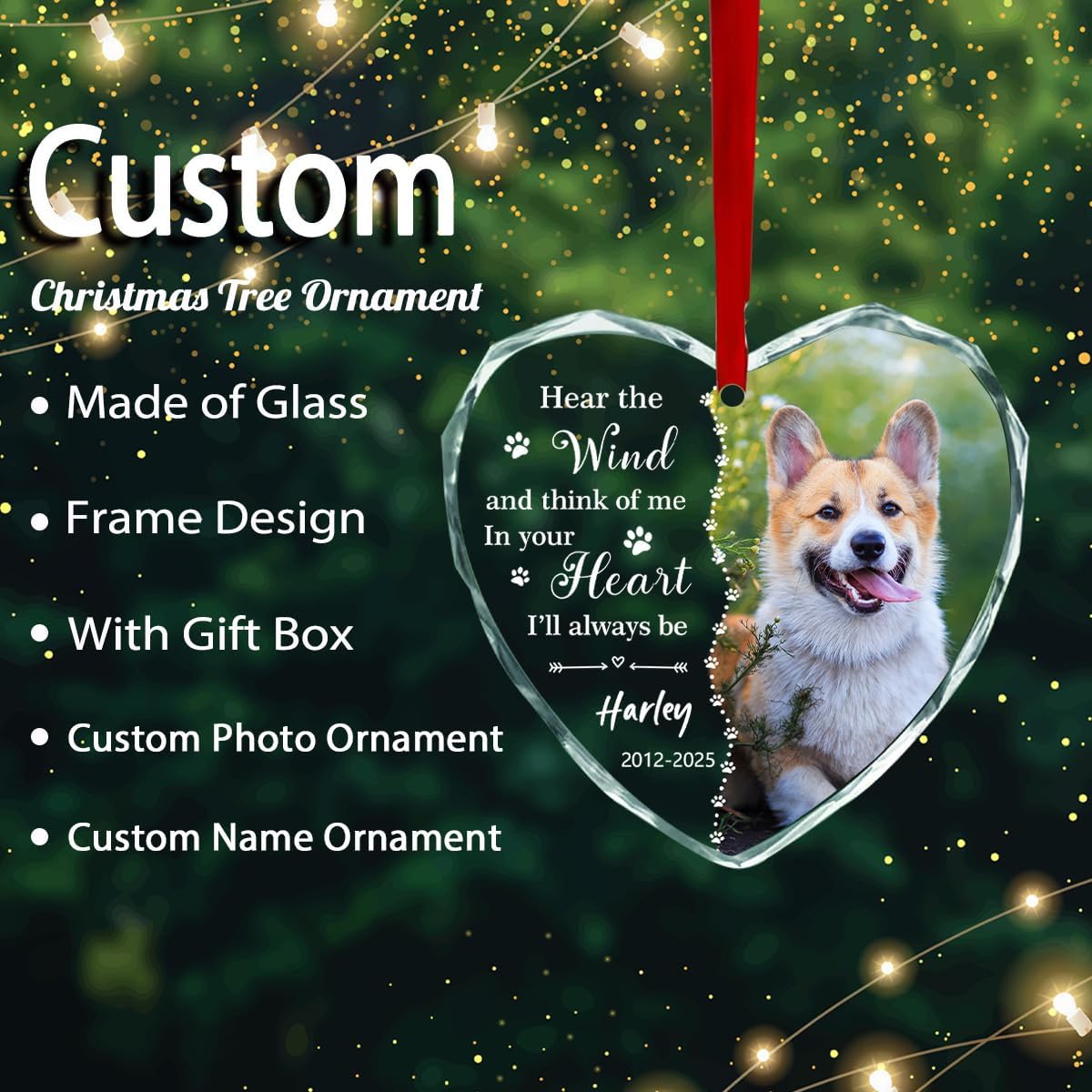 Personalized I am Alway with You Christmas Ornament, Custom Dog Photo Name Years Car Pendant Sympathy Keepsake Gift for Loss of Loved Cat Pets Remembrance