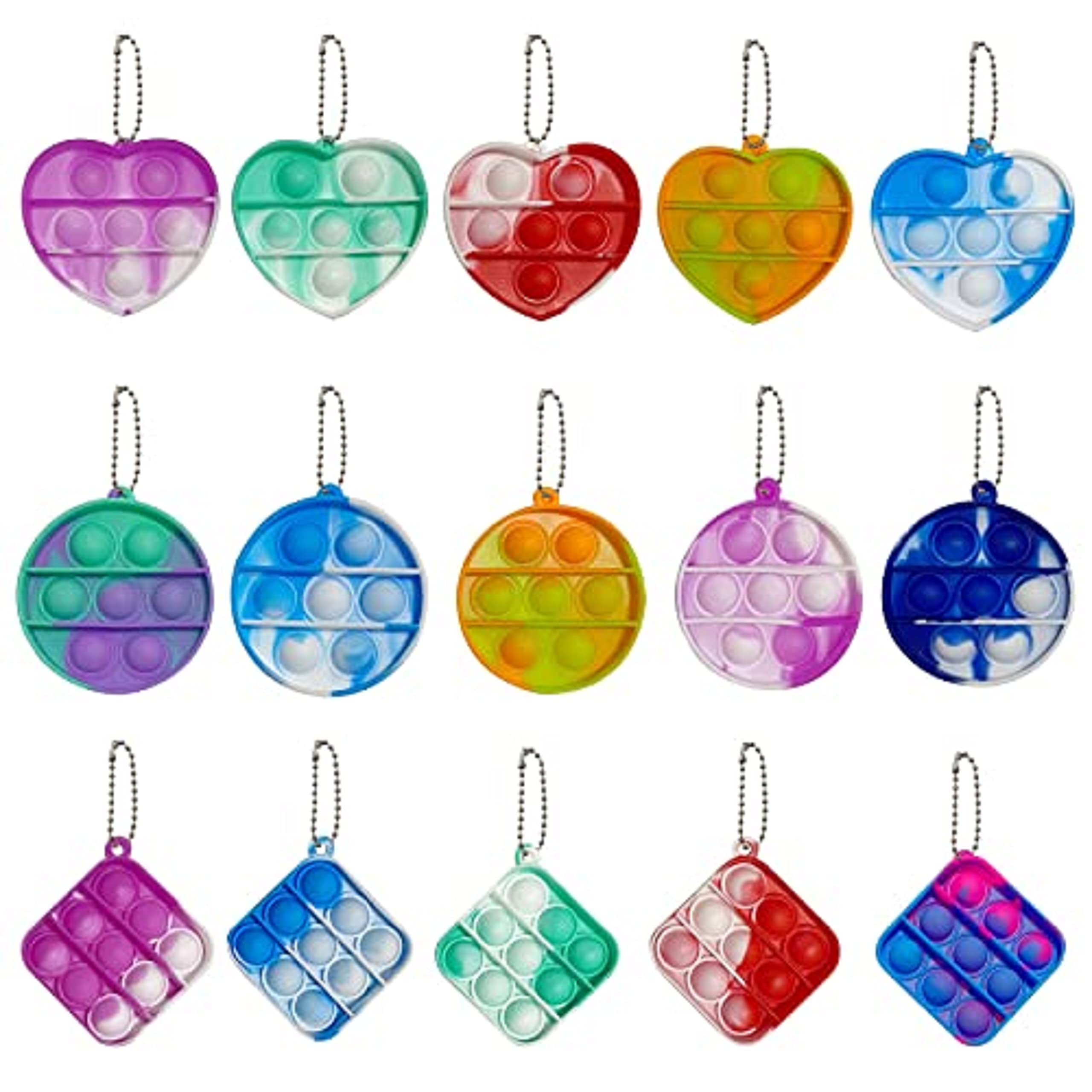15 Pcs Mini Pop Push Keychain Fidget Toys, Anti-Anxiety Stress Relief Pop Toys Hand Playset,Fidget Toys Sets with Keychain Birthday Gift for Kids Adults