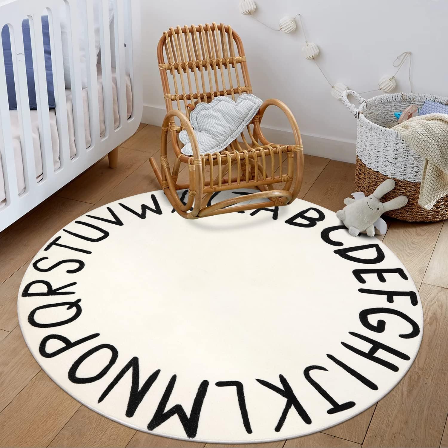 LIVEBOX ABC Round Rug Alphabet Play Mat,Circle Washable Rug