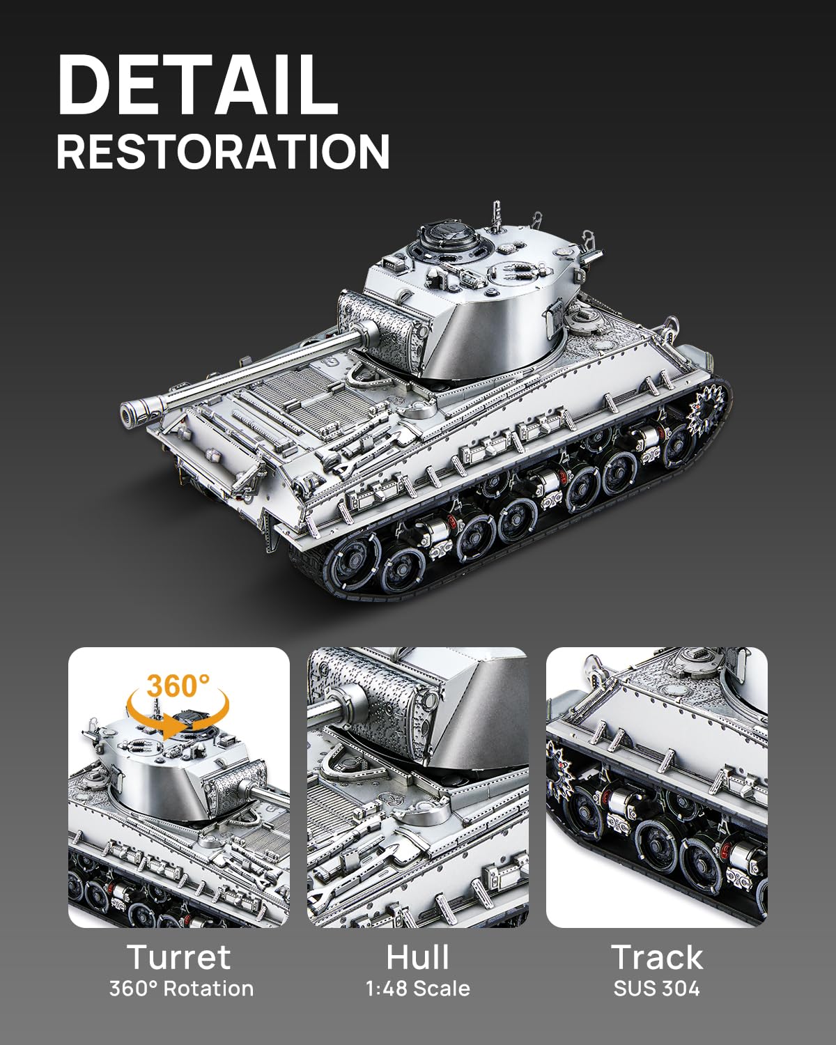 Piececool Casse-tête 3D en métal pour adultes, kit de modèle de réservoir moyen M4 Sherman, kits de modèle militaire pour construire des loisirs créatifs, décoration de la maison, meilleurs cadeaux