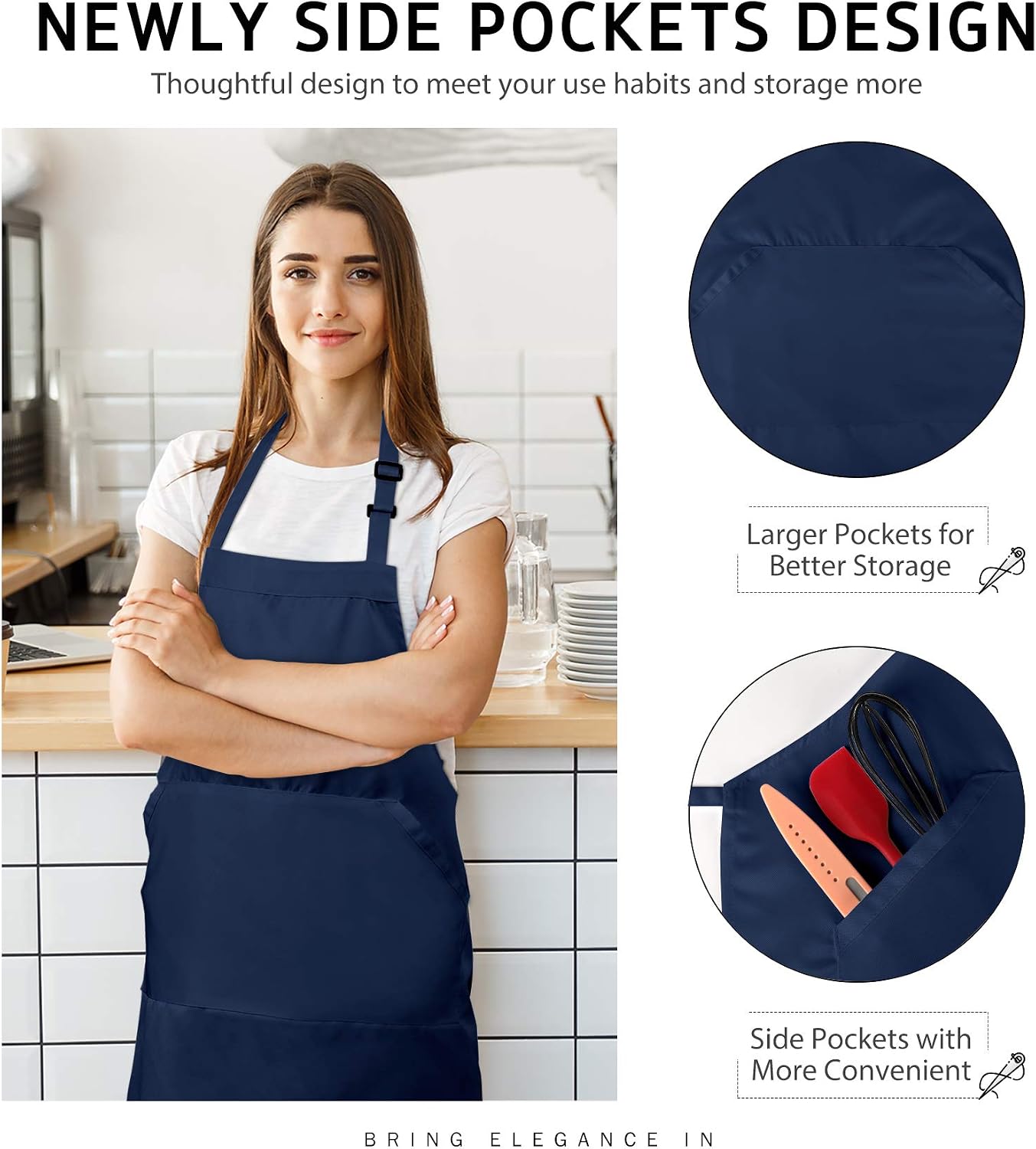 Syntus Thicker Version Waterproof Apron Adjustable Bib Apron with Large Pocket Cooking Kitchen Aprons for Women Men, Chef, BBQ, Nautical Blue (2 Pack)