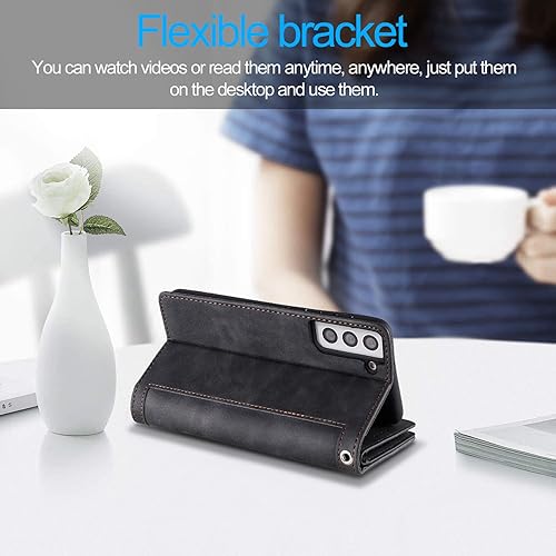 Miniatura 58 de UEEBAI Funda para Samsung Galaxy S21 FE 5G, 9 ranuras para tarjetas, cartera de cuero retro a prueba de golpes, con correa de mano, ranuras