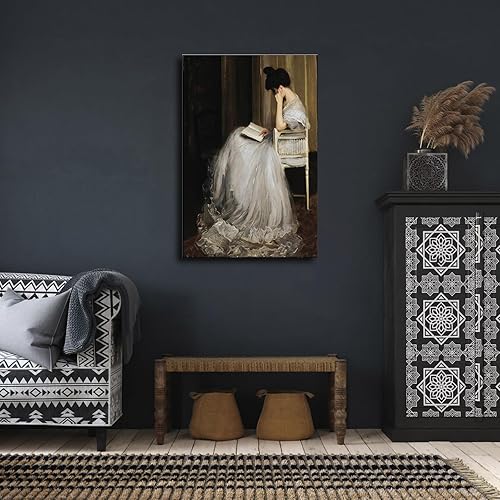 Miniatura 2 de Póster de retrato de lectura de mujer francesa, lienzo impreso, cuadro artístico, arte de pared, hogar, pasillo, dormitorio, sala de estar (sin
