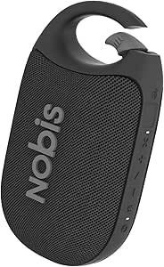 NOBIS Clip N1 Tragbarer Bluetooth Lautsprecher mit App, Beat-Modus, bis zu 24 Stunden Spielzeit, IP68 wasserdicht, BT 5.3, HD-Sound, Stereo-Paarung, Custom EQ, perfekt für Outdoor (Schwarz)