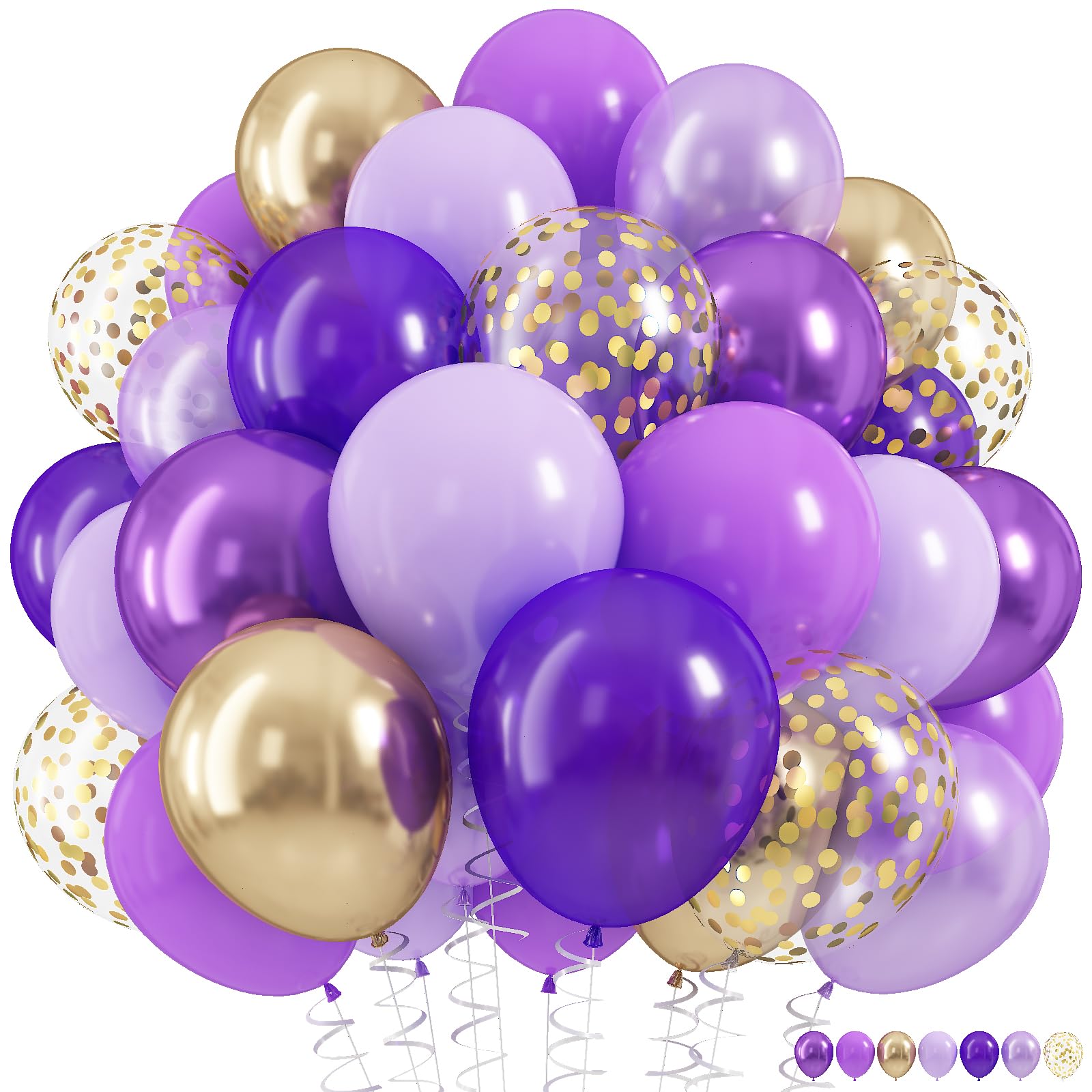 Zestaw pastelowych fioletowych złotych balonów, 60 szt., 30 cm, jasny, makaronik, metaliczny, ciemnofioletowy, lawendowy balon ze złotym konfetti, lateksowe balony na urodziny, ślub, baby shower,