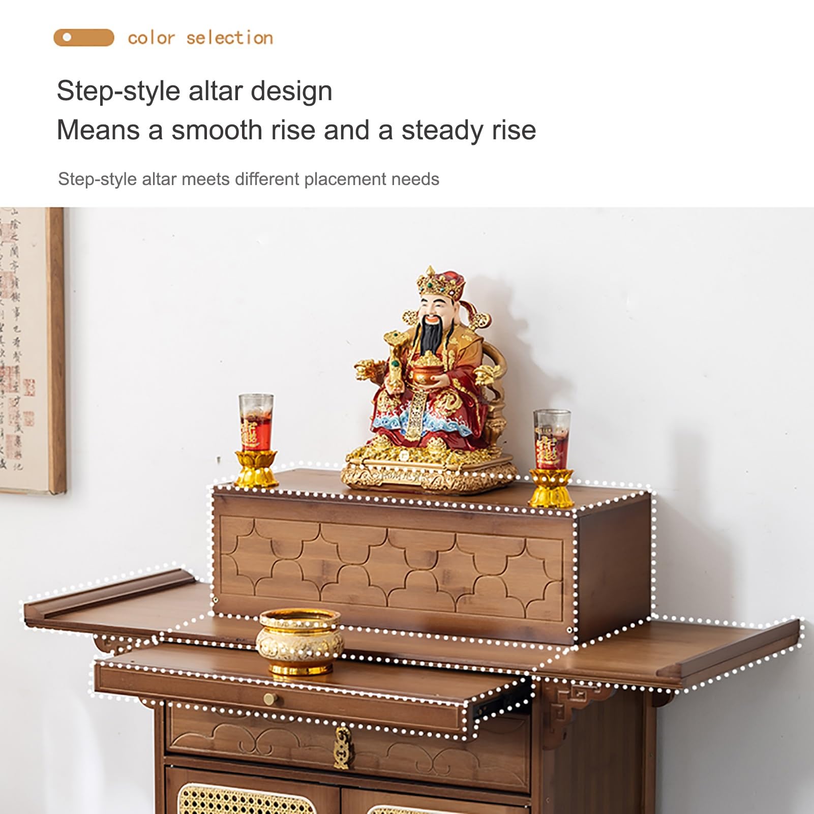 Altare da Meditazione per la spiritualità, Altare in Stile Cinese retrò con ripiano portaoggetti, Organizer da scrivania, Mobile per esporre vasi, Piante e Libri (Marrone, 80 cm/31,5 Pollici)