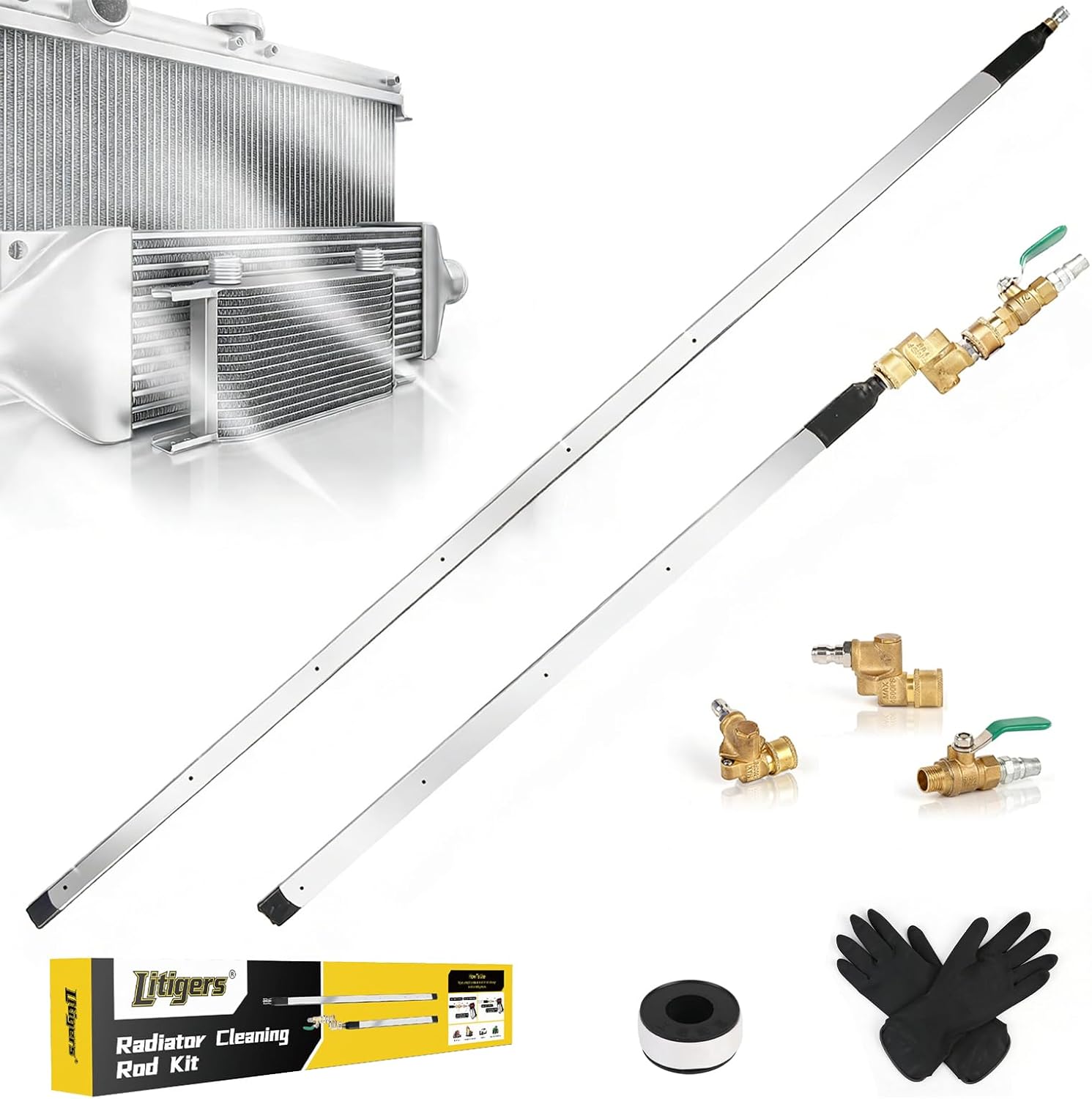 47" & 24" Dual Water/Air Radiator Cleaning Wand Set - 4500 PSI Stainless Steel with Brass Adapter for Cars, Trucks, Heavy Equip,High Walls