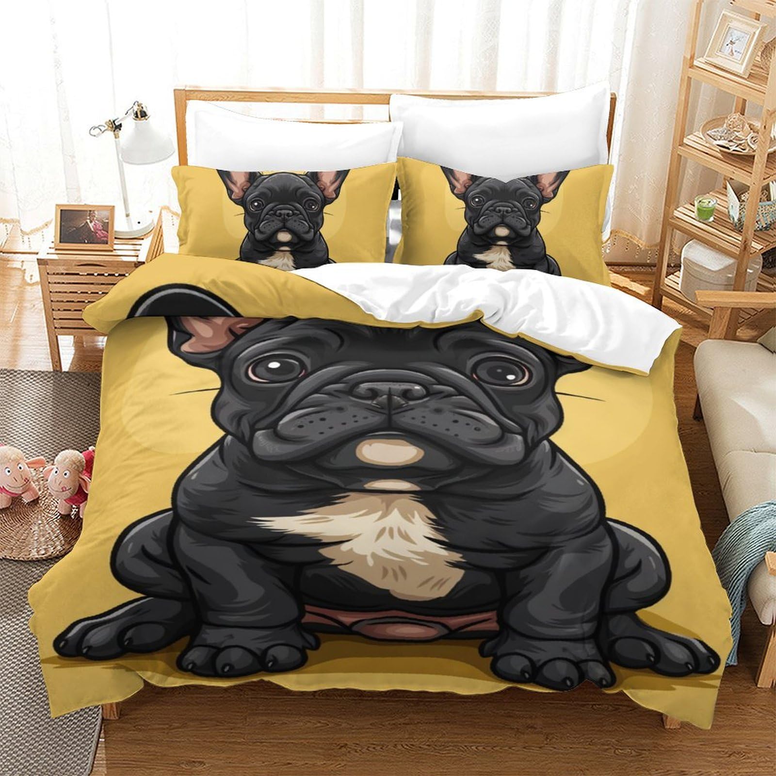 Housse de couette bouledogue lit simple parure de lit enfant et ado pour une chambre cocooning