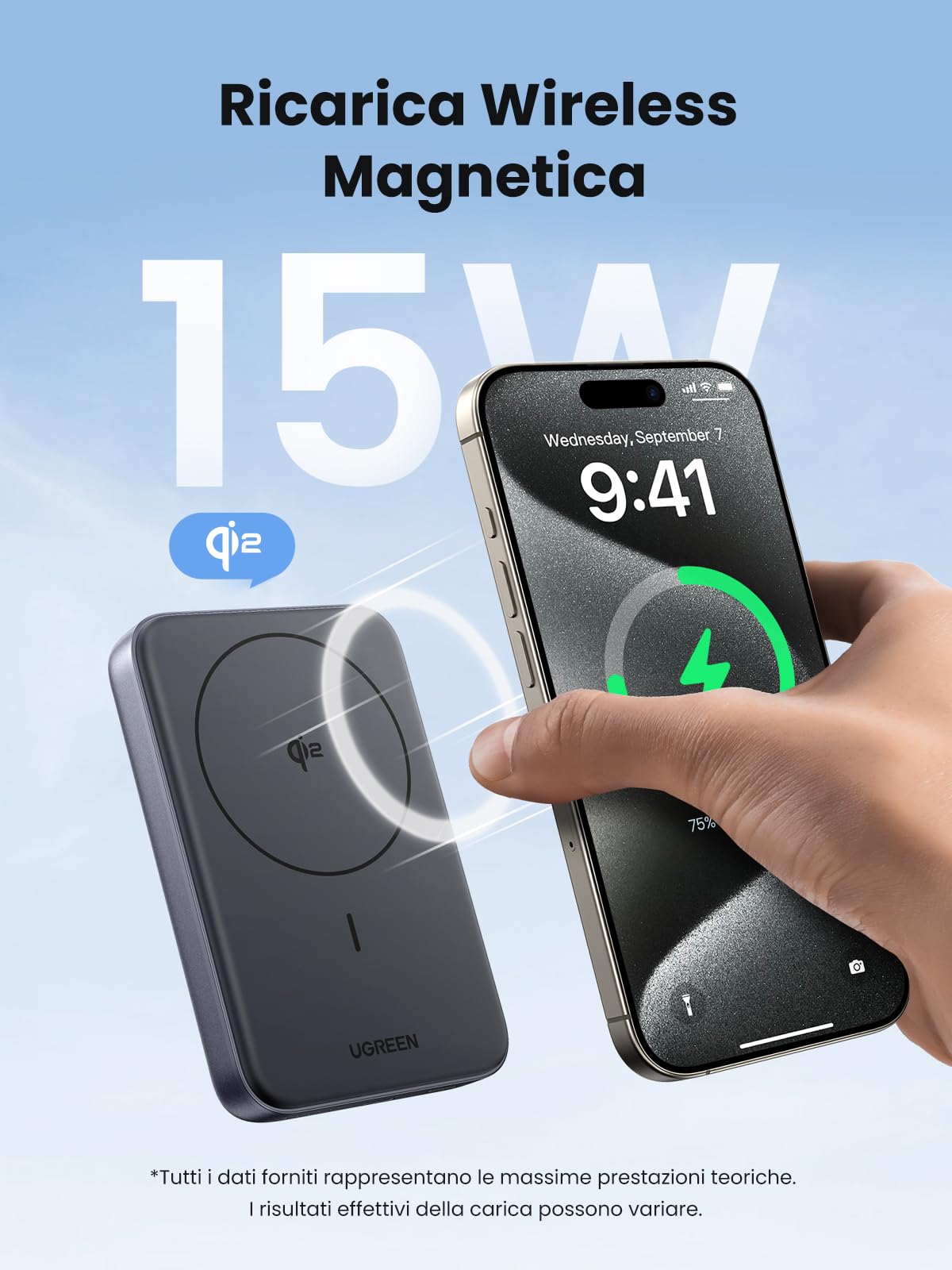 UGREEN Nexode Power Bank Magnetico 10000mAh Qi2 15W, Caricatore Portatile USB C PD 30W con Cavo USB C, Power Bank Magsafe Wireless Compatibile con iPhone 16 15 14 13 12 Mini Plus PRO Max