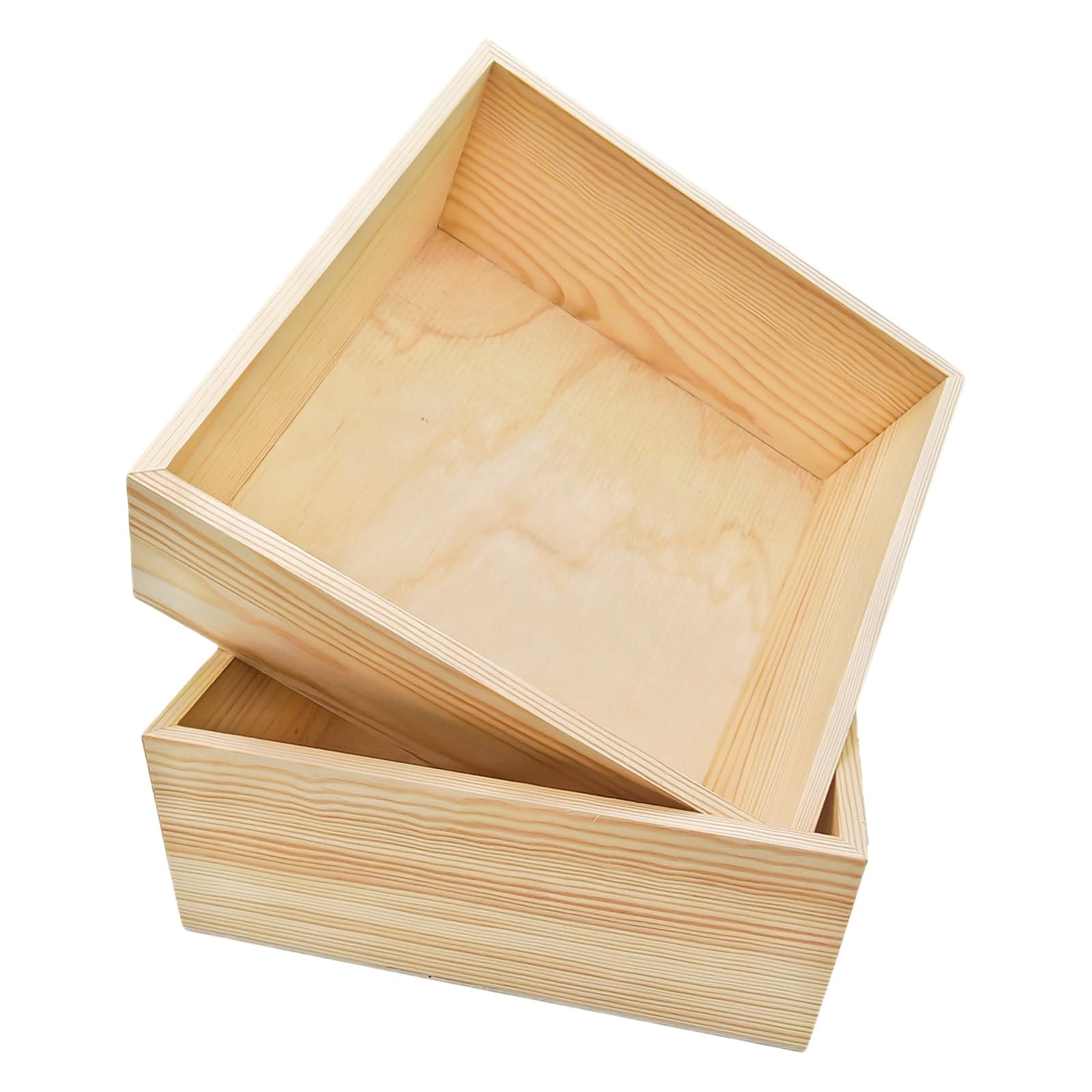 Anktily 2 Pack Unfinished Wooden Craft Storage Organiser Boxes, 20 x20 x 8 cm Square Wood Box, Rustic Natural Wood Container Box for Home Venue Decor โ image 1