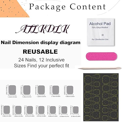 Miniatura 6 de Uñas postizas de almendra, uñas postizas medianas a presión, uñas postizas acrílicas de punta francesa con diseños artificiales brillantes,