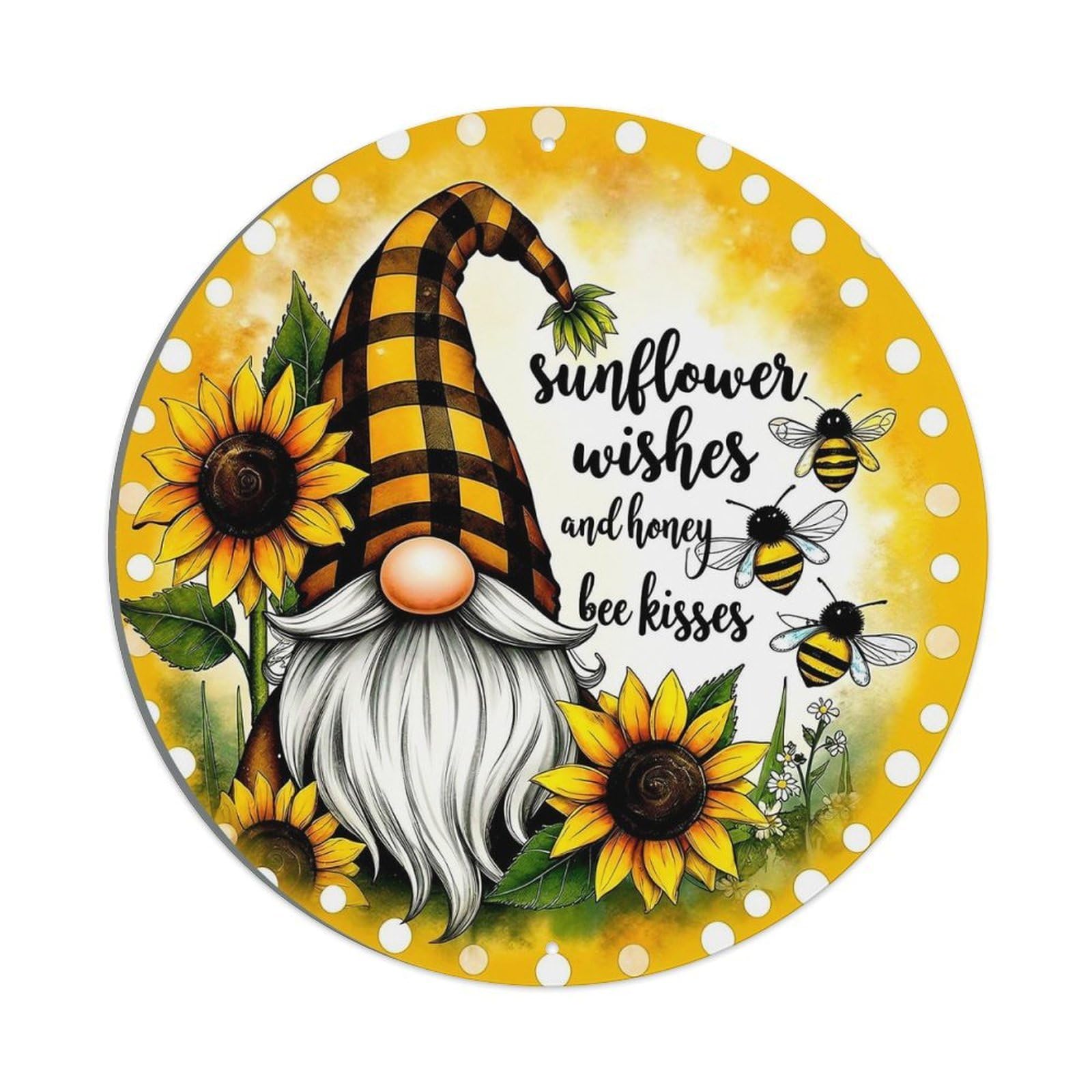 Sunflower Gnome Bees Honey Wishes Tin Sign Metal Poster Vintage Metal Signs for Home Man Cave Bar Cafe Kitchen laundry room Wall Decorations Gift 8x8Inch