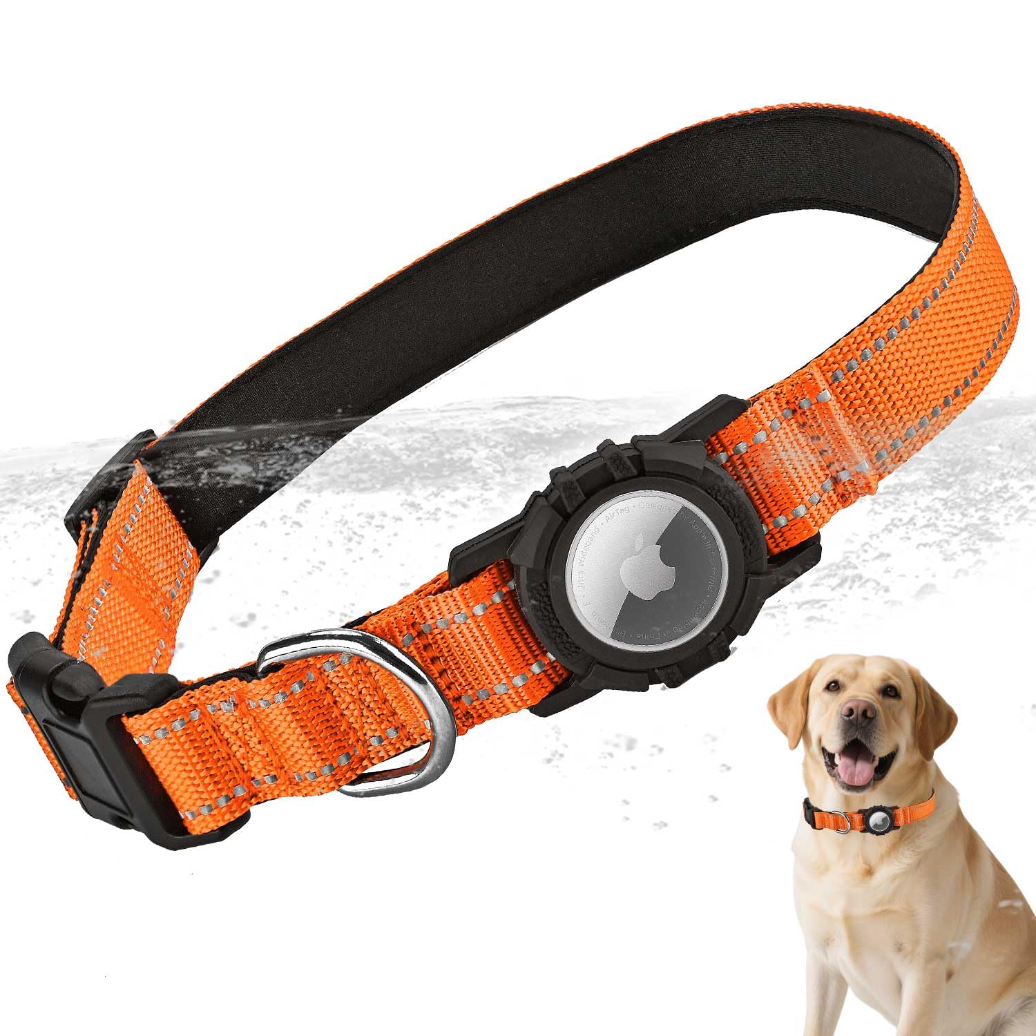 LZXLXS Airtag Dog Collar with Waterproof Air Tag Holder, Integrated Reflective Pet Collar with Soft Padding, Adjustable Nylon Collar for Small Medium